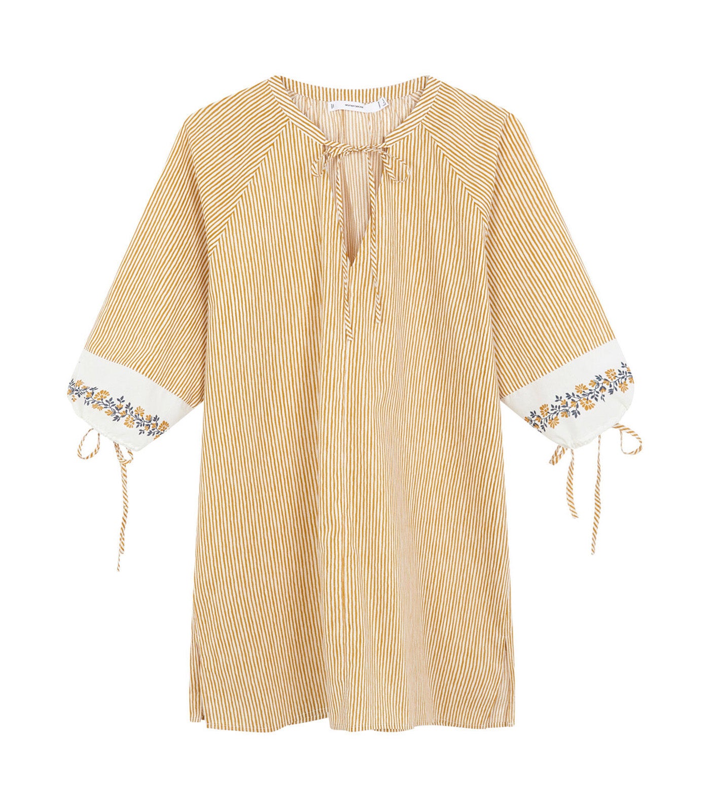 Striped Cotton Midi Tunic with Border Yellow
