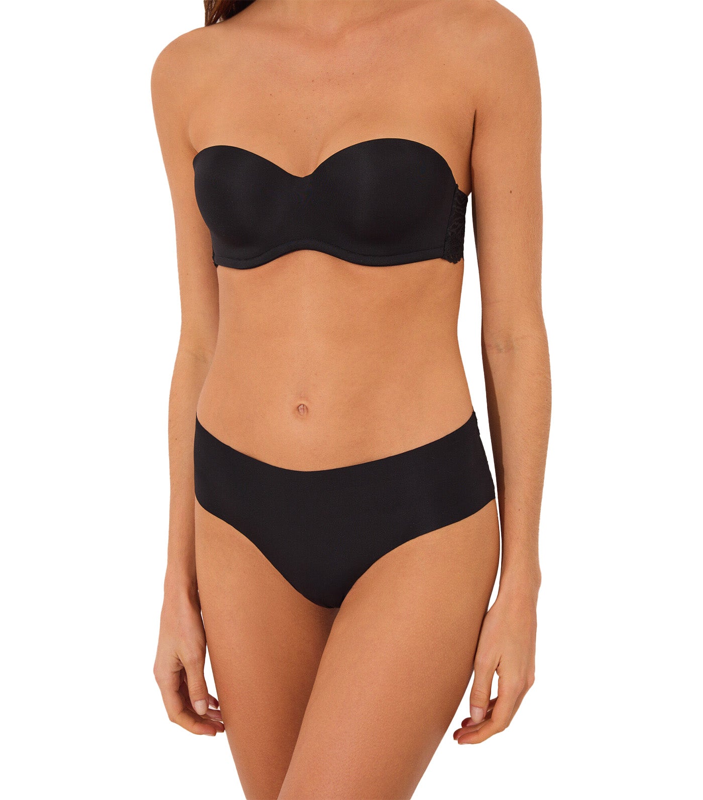 Wide Brazilian Microfiber and Lace Panty Black