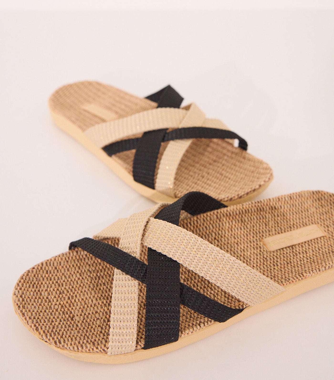 Raffia Sandals with Crisscross Straps Brown