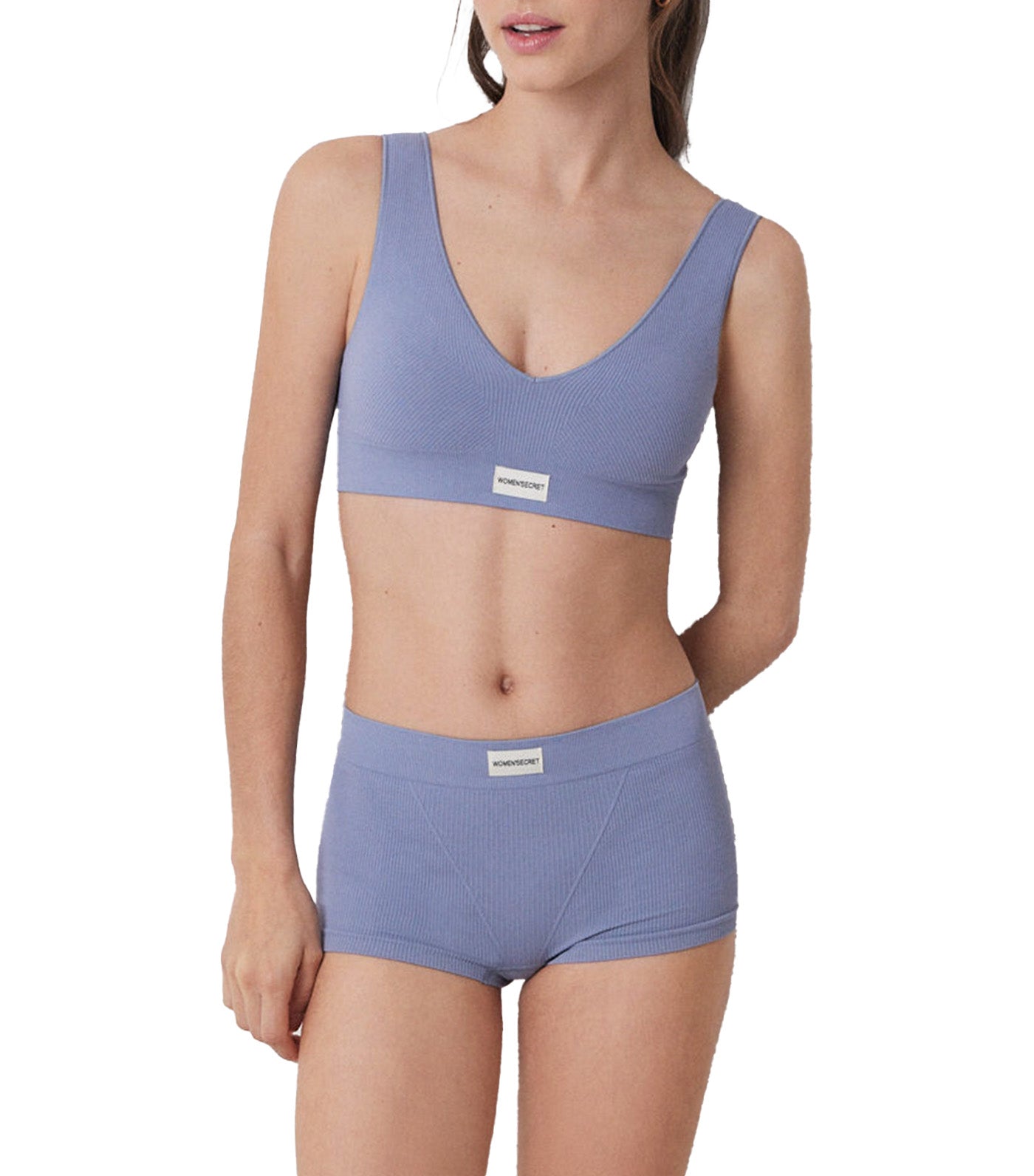 Seamless Ribbed Culottes Light Blue