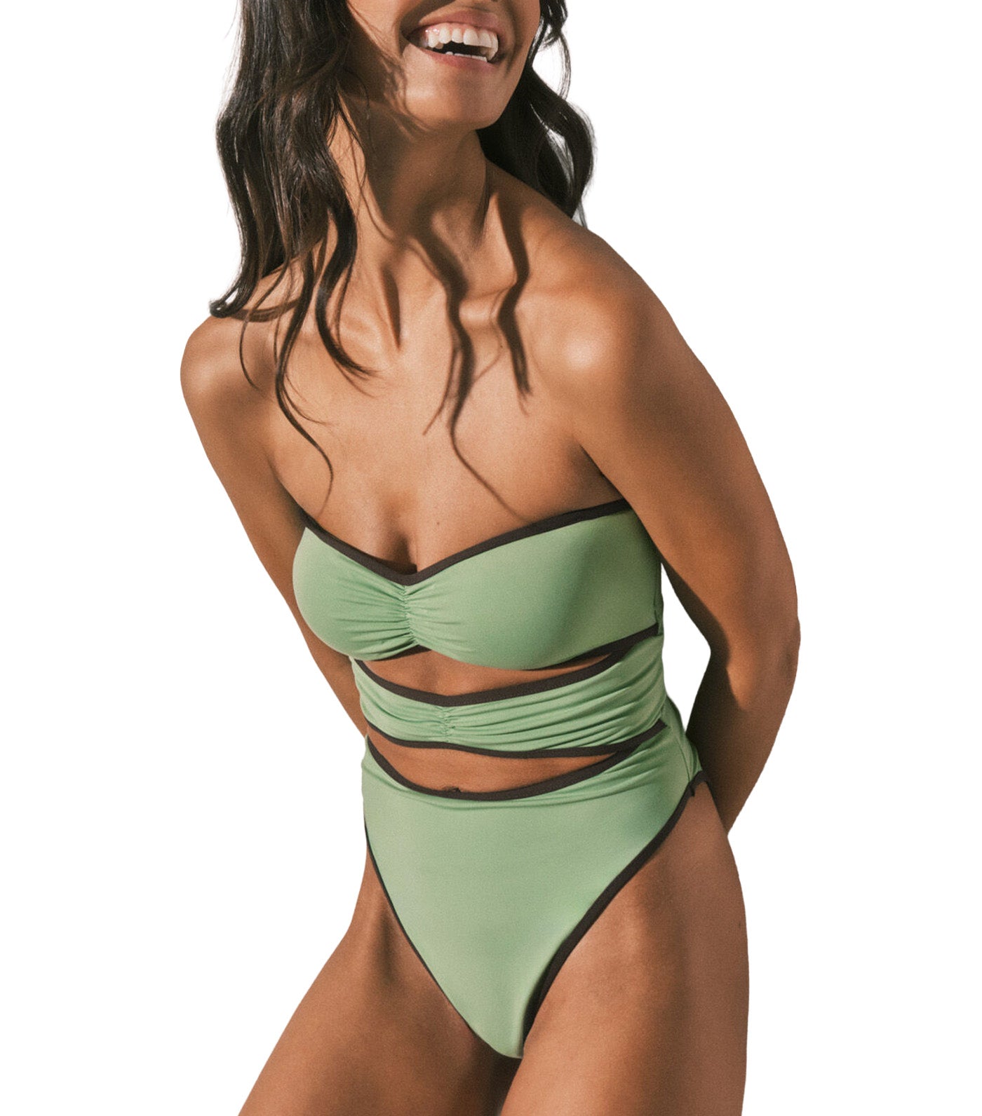 Bandeau Front Slits Swimwear Green
