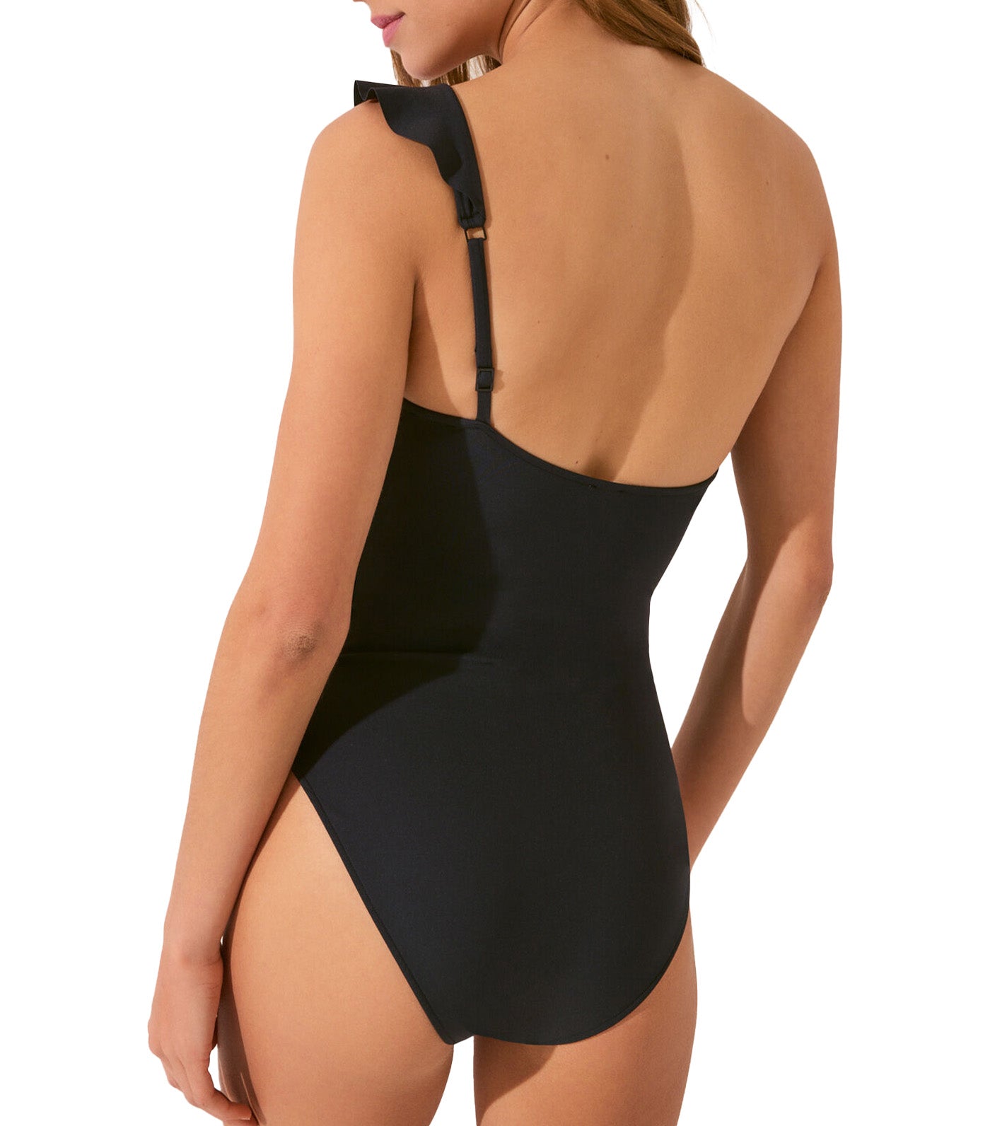 Asymmetrical Ruffle Shapewear Swimsuit Black