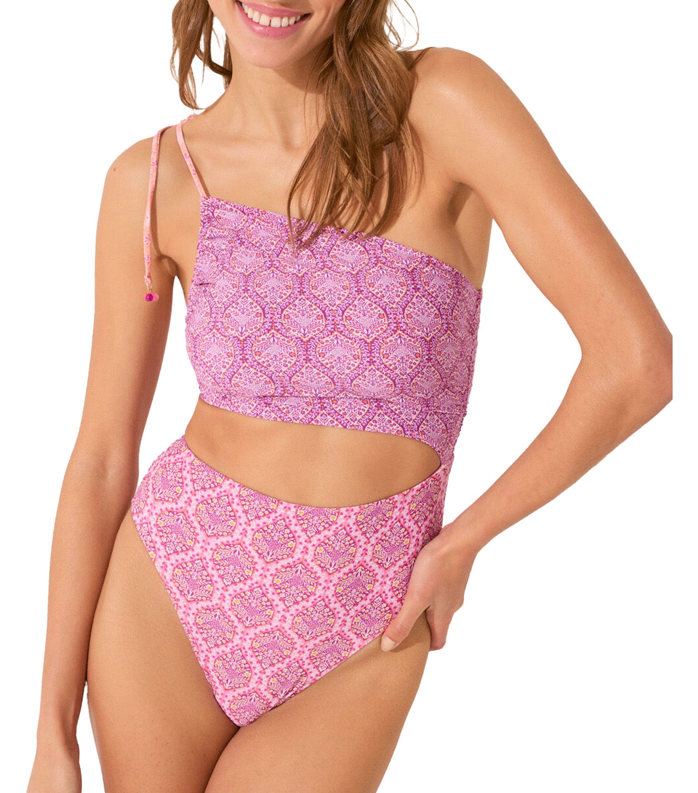 Tribal Print Asymmetric Trikini Pink