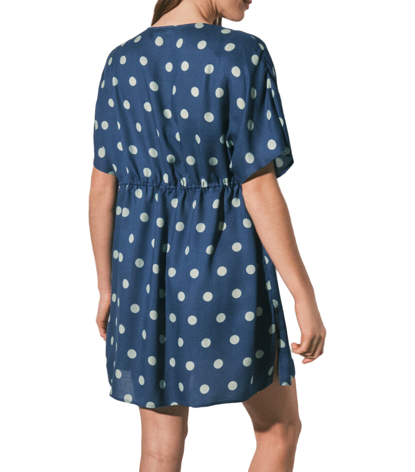 Lightweight Crepe Short Polka-Dot Print Tunic Dark Blue