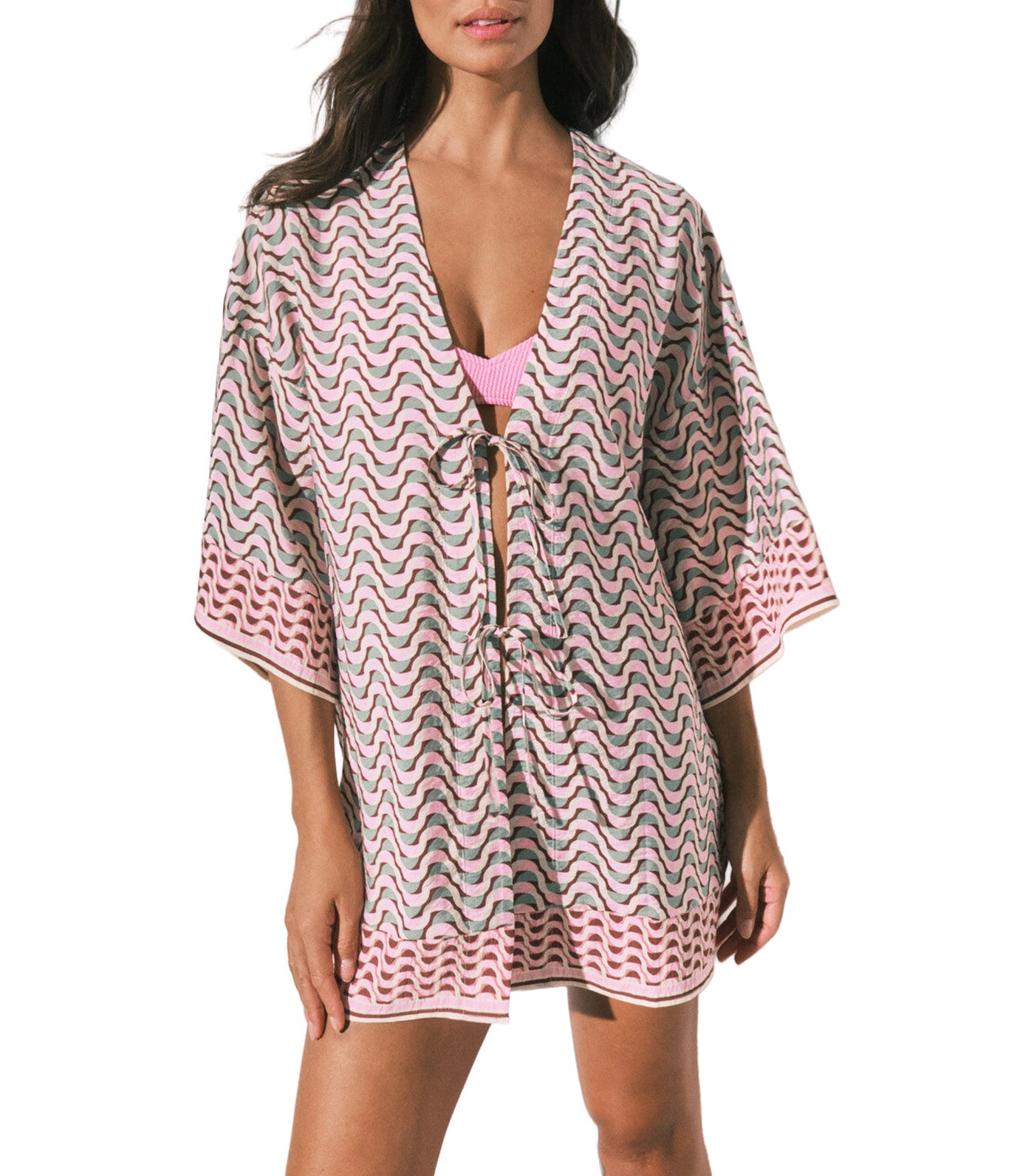 Geometric Print Short Kimono Tunic
