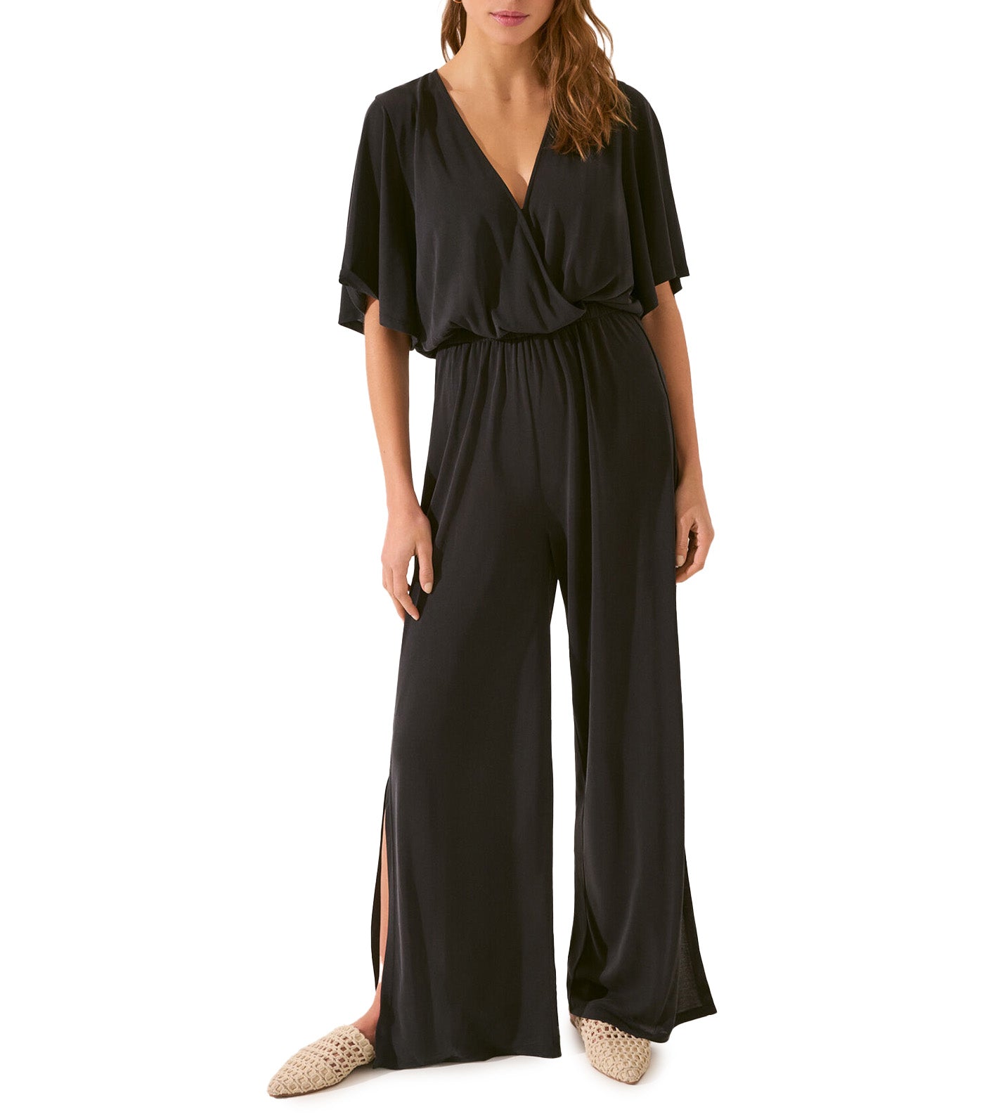 Long Jumpsuit with Bow Black