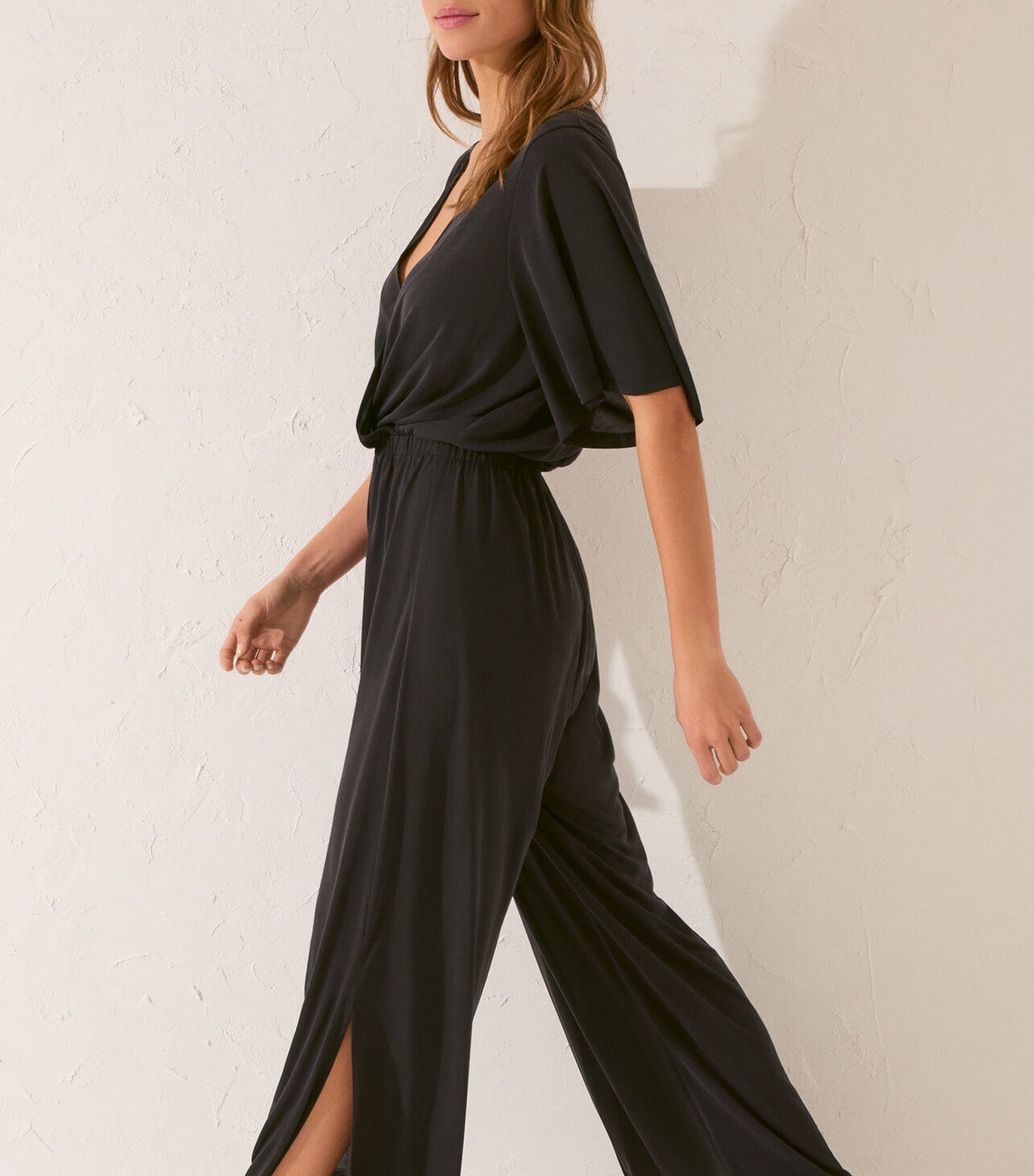Long Jumpsuit with Bow Black