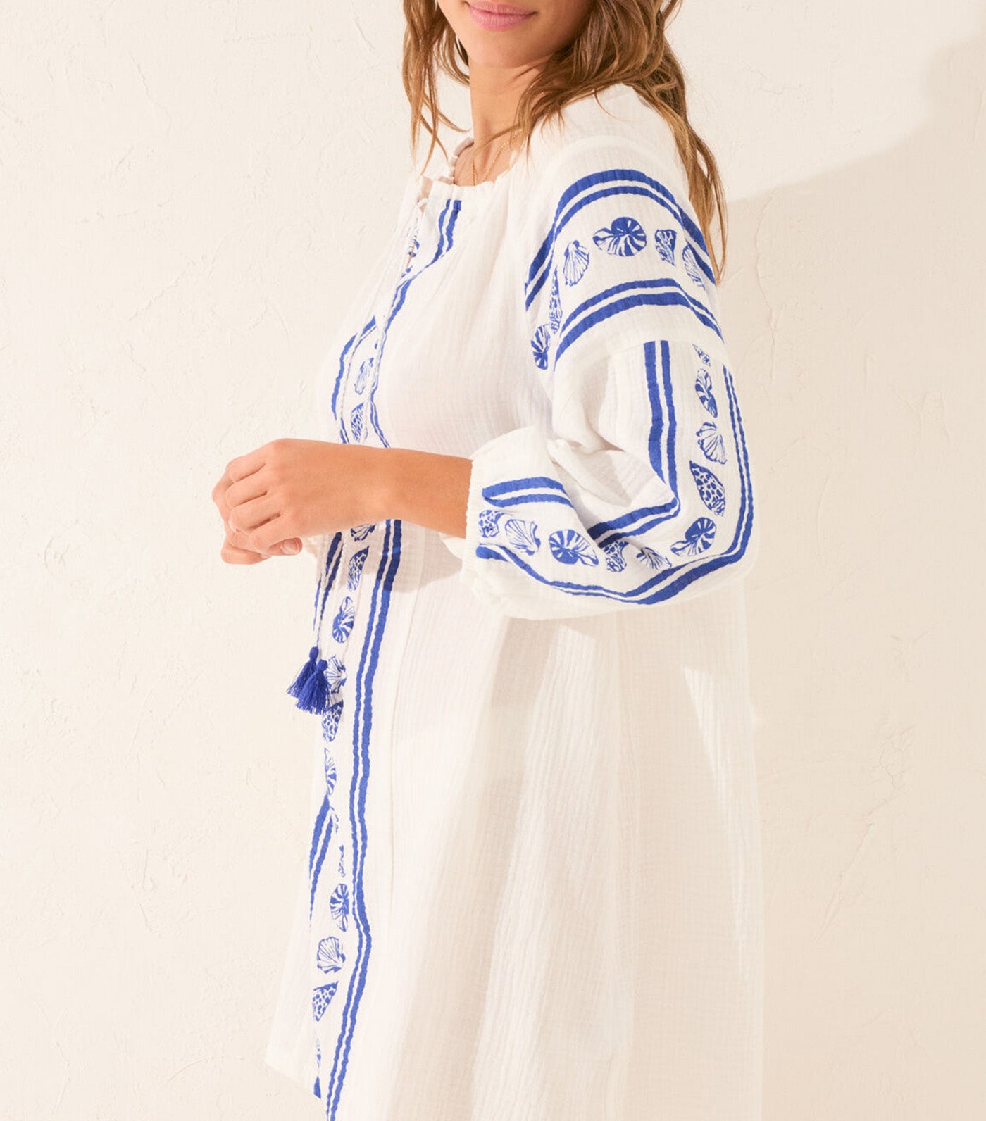 Short Muslin Tunic with Shell Print