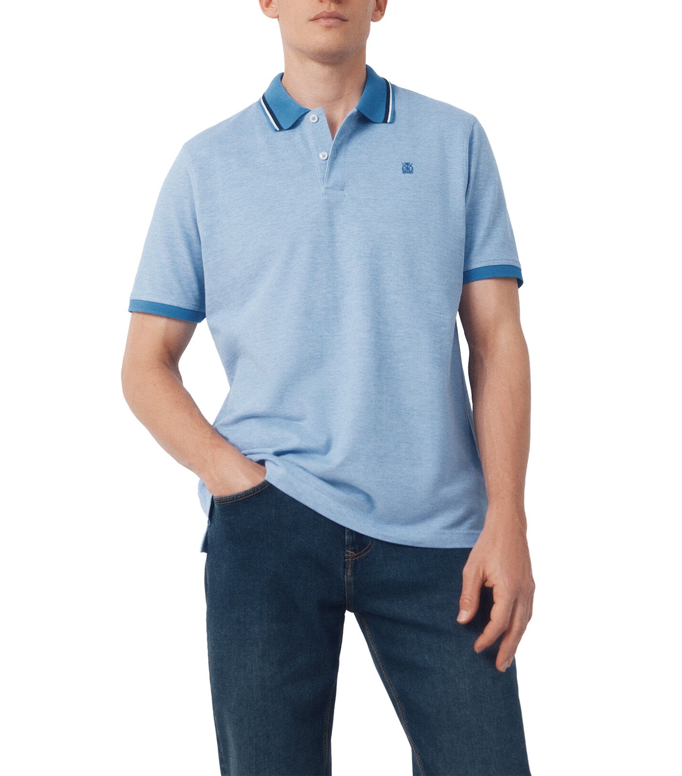 Short-Sleeved Oxford Polo Shirt Light Blue