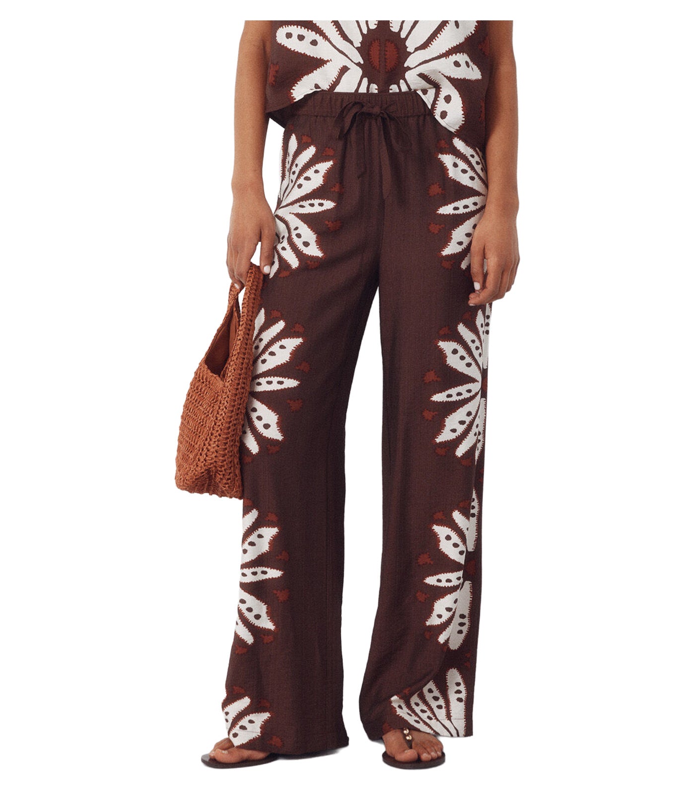 Print Trousers Positioned Brown Print