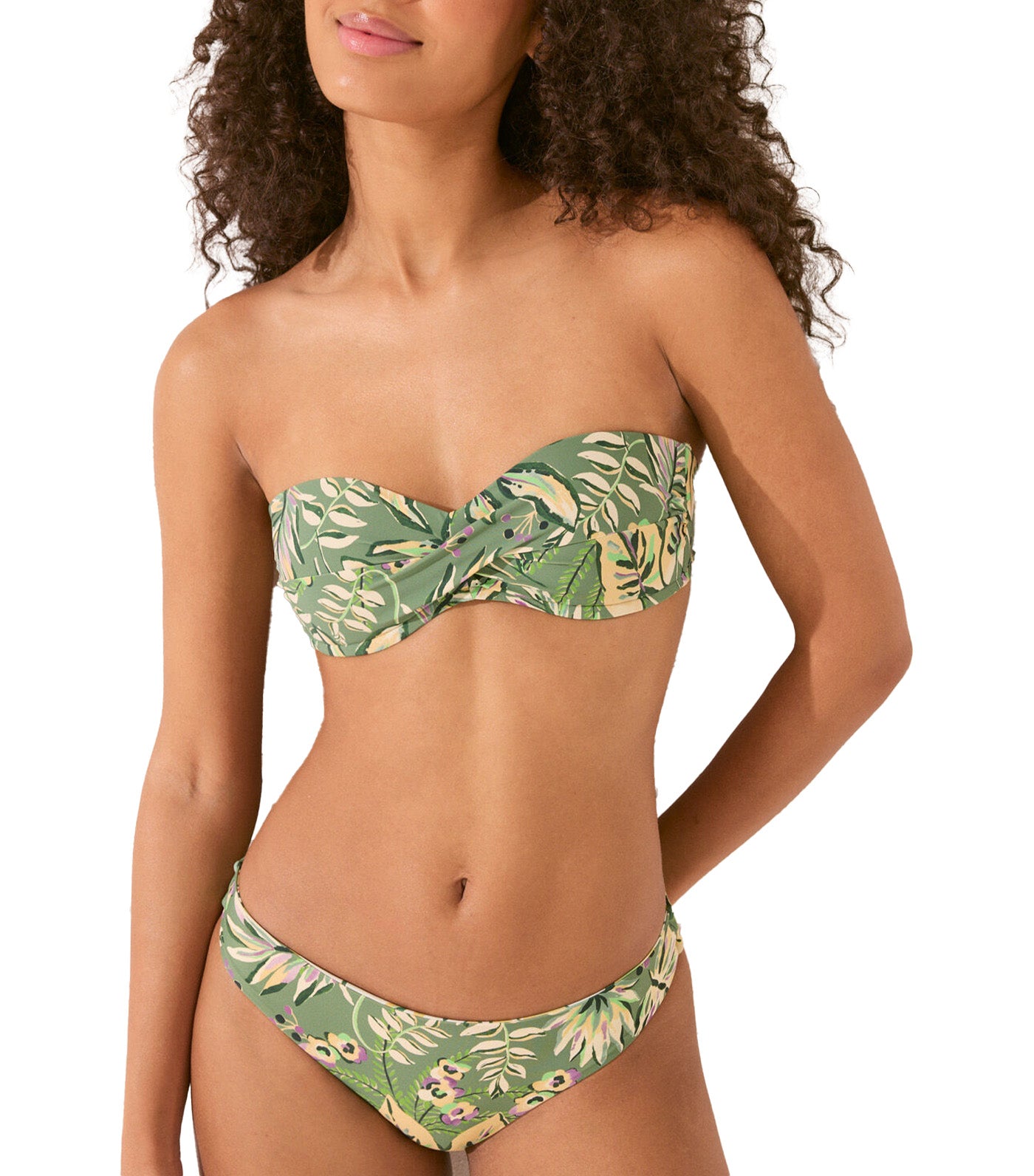 Tropical Print Bandeau Bikini Top Green
