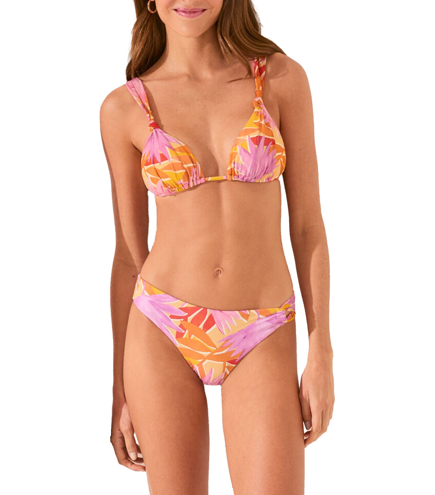 Mesh Triangle Bikini Top with Floral Print Multi