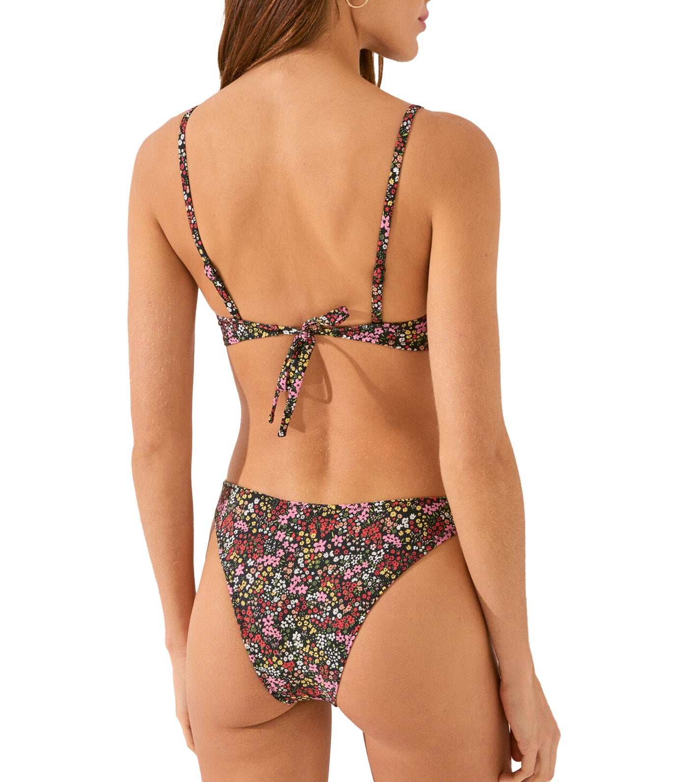 Mini Floral Triangle Bikini Top Black