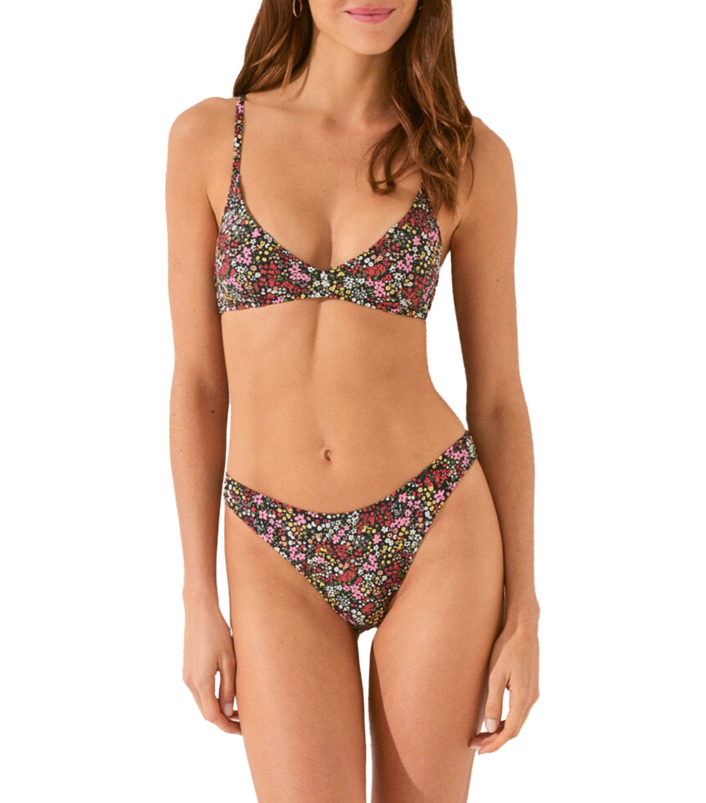 Mini Floral Triangle Bikini Top Black