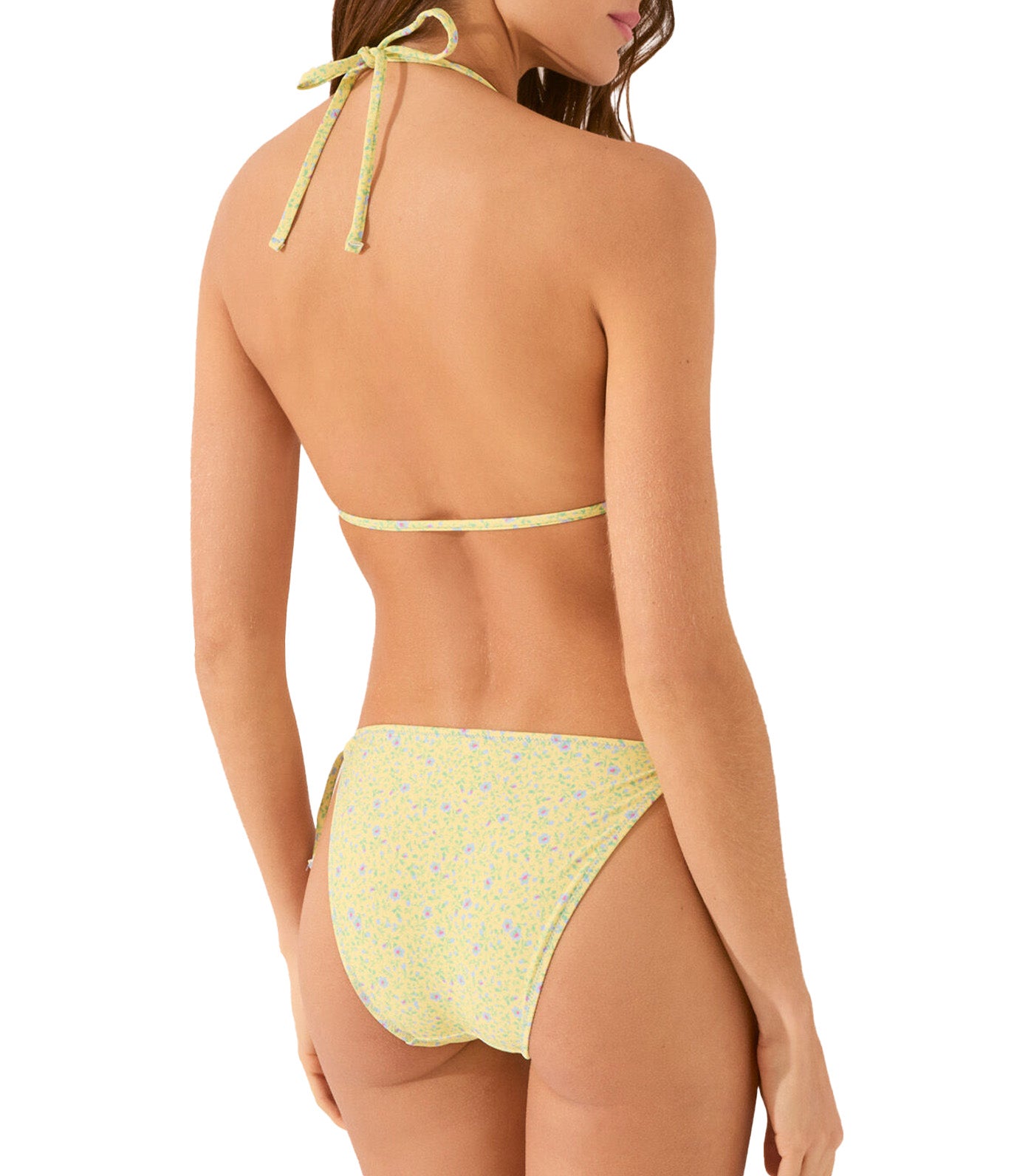 Floral Mini Triangle Bikini Top Yellow Print