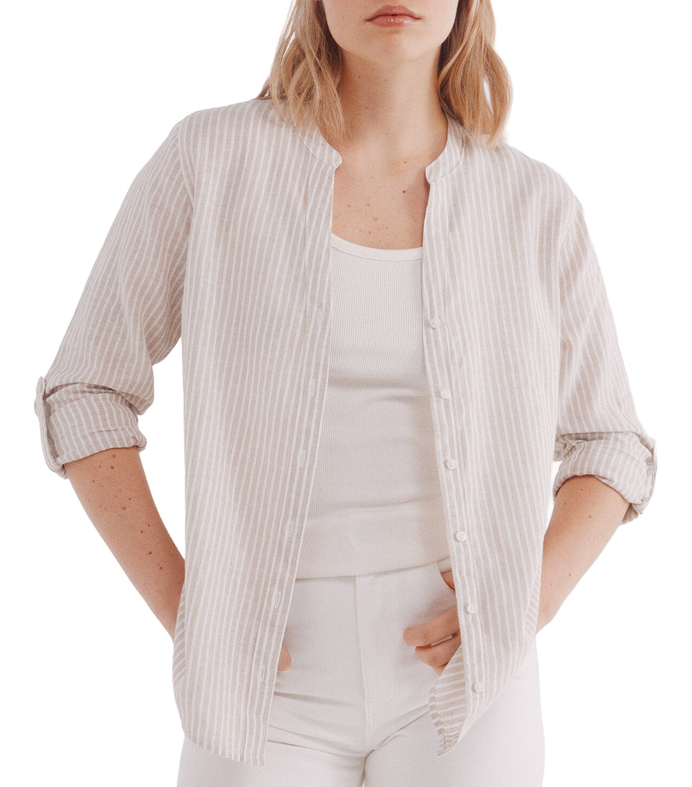 Mandarin Collar Linen Shirt