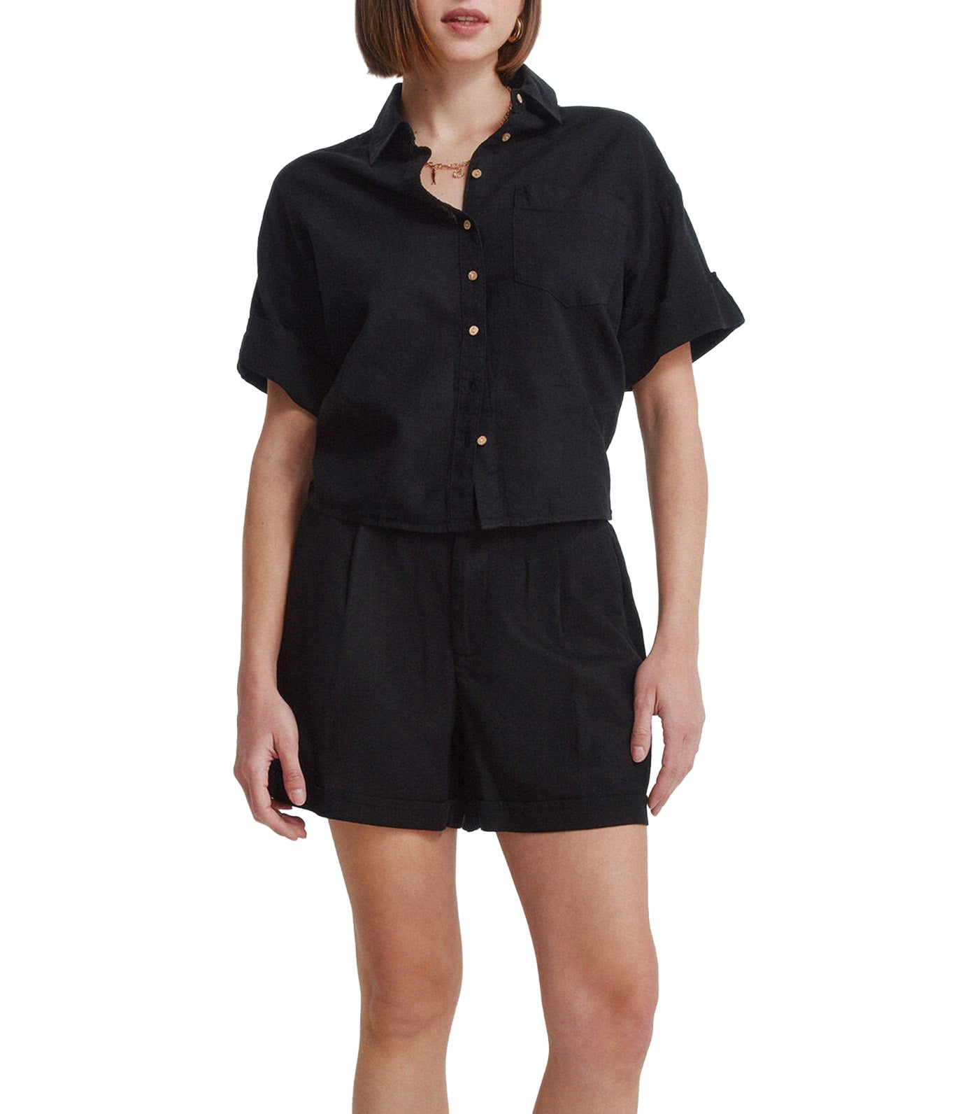 Linen Short Sleeve Shirt Black
