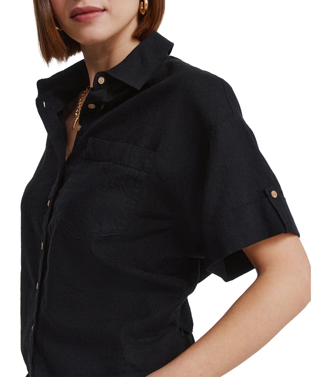 Linen Short Sleeve Shirt Black