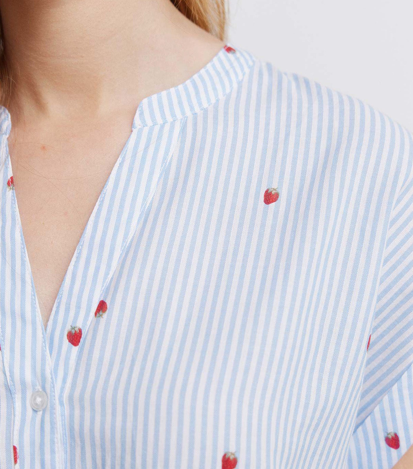 Cotton Mandarin Collar Shirt Blue