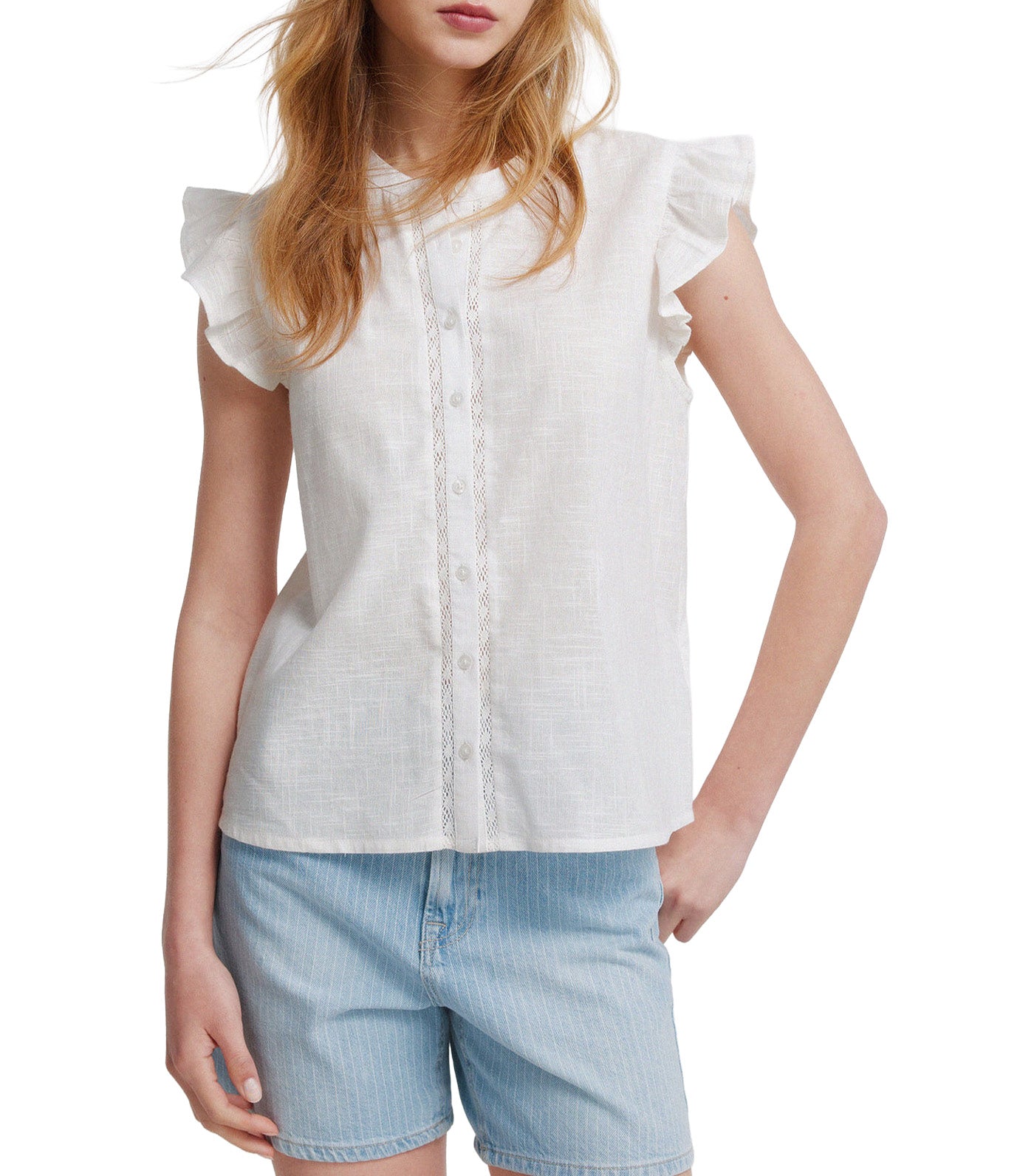 Lace Ruffle Shirt Ivory