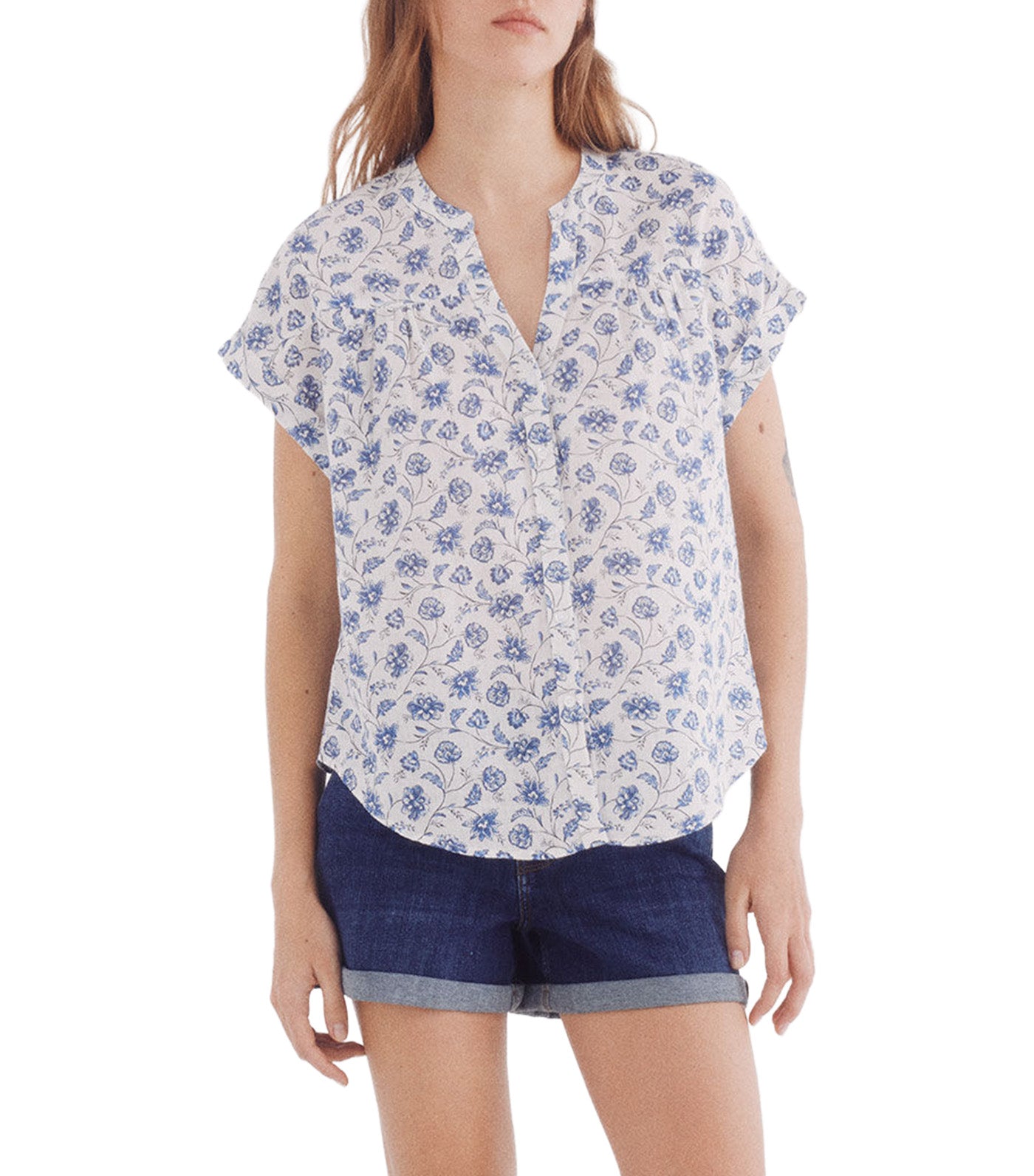 Cotton Linen V-Neck Blouse