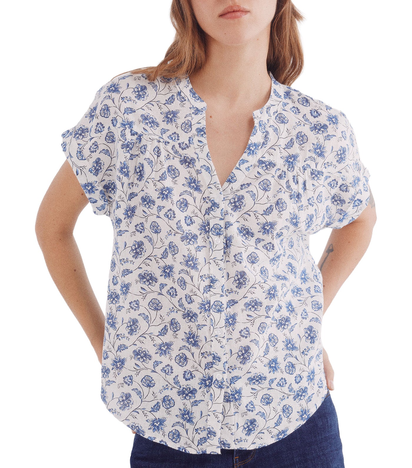 Cotton Linen V-Neck Blouse