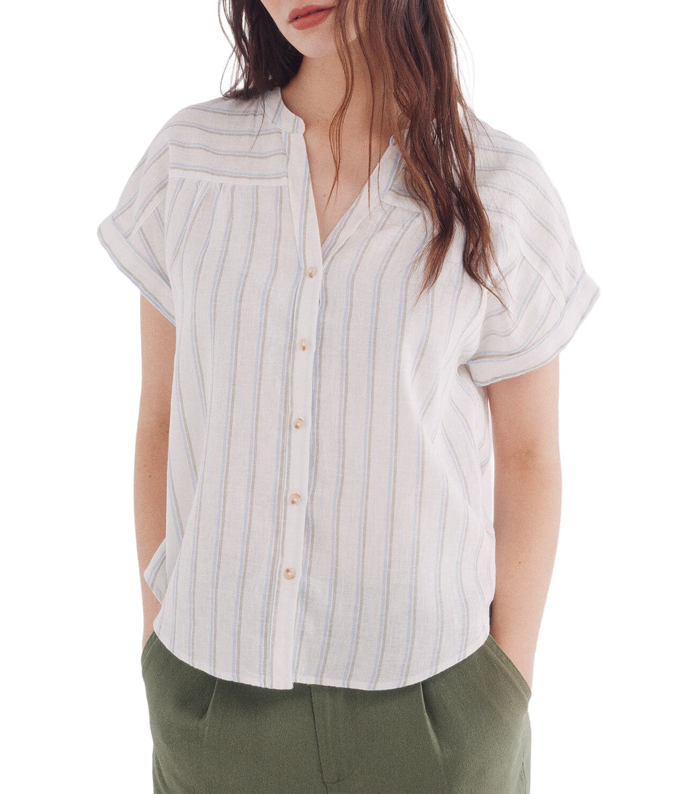 Cotton Linen V-Neck Blouse