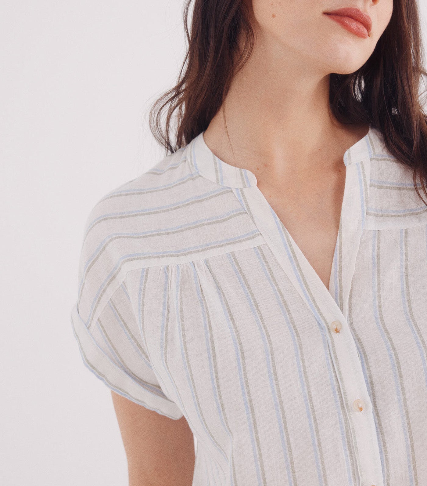 Cotton Linen V-Neck Blouse