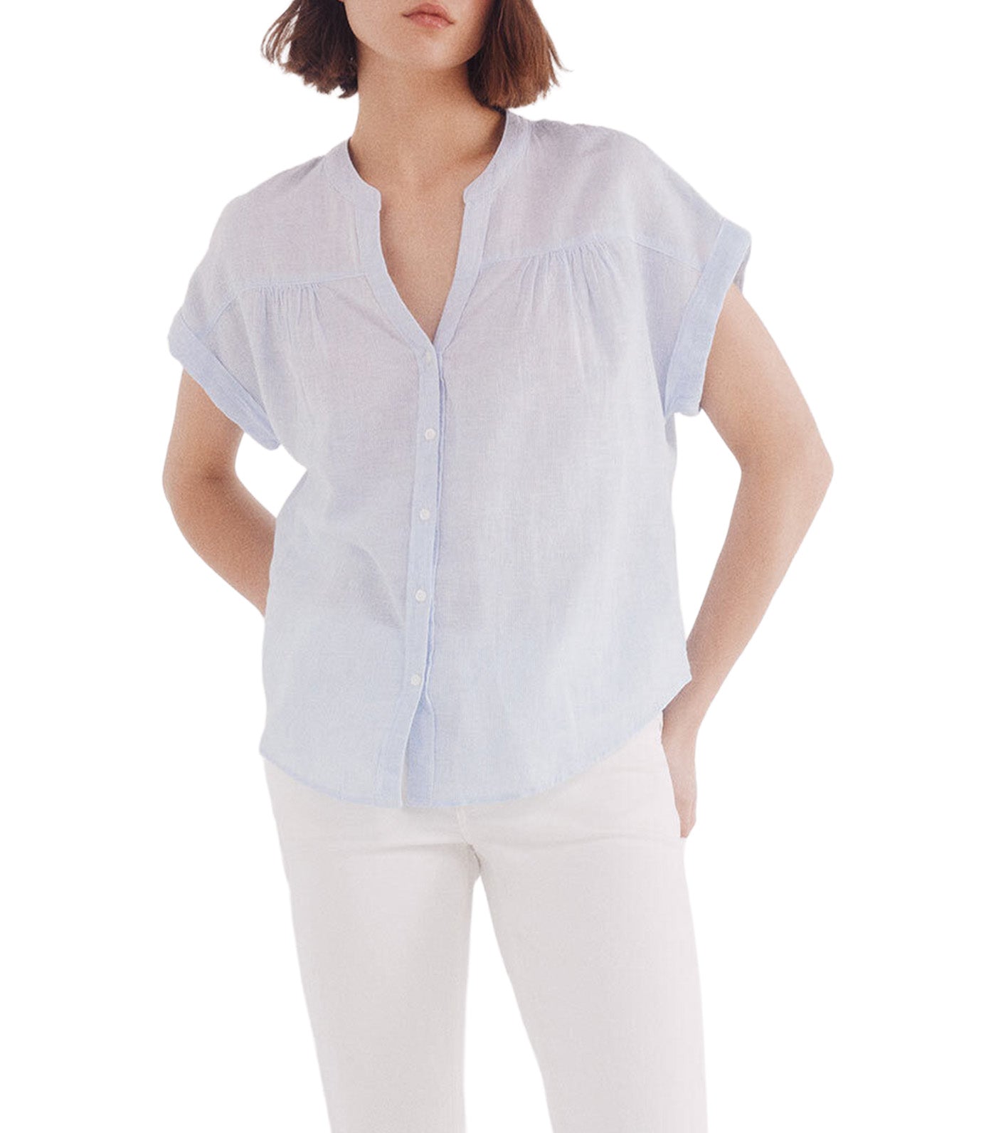Cotton Linen V-Neck Blouse