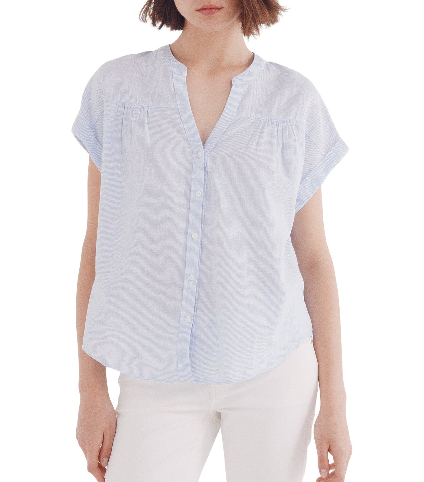 Cotton Linen V-Neck Blouse