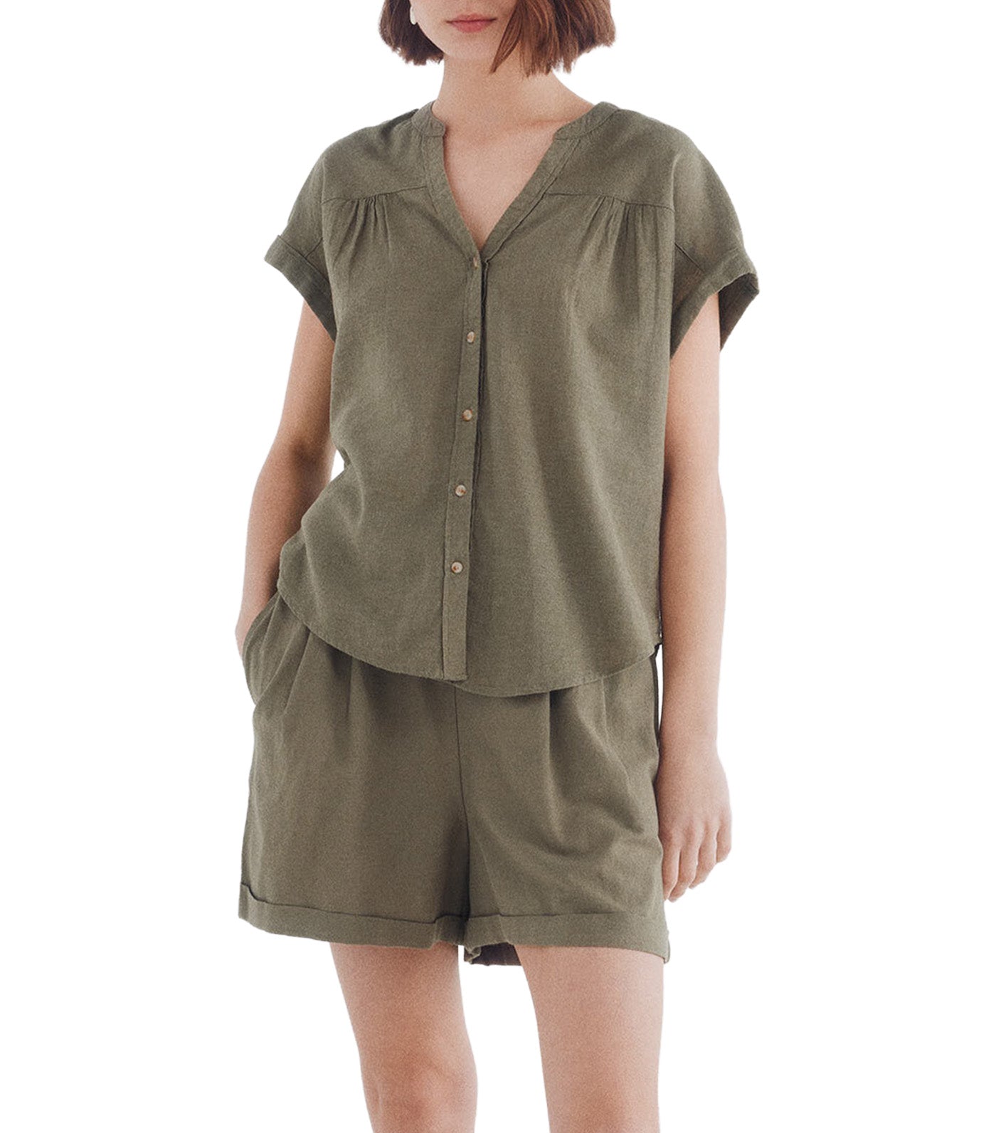 Cotton Linen V-Neck Blouse