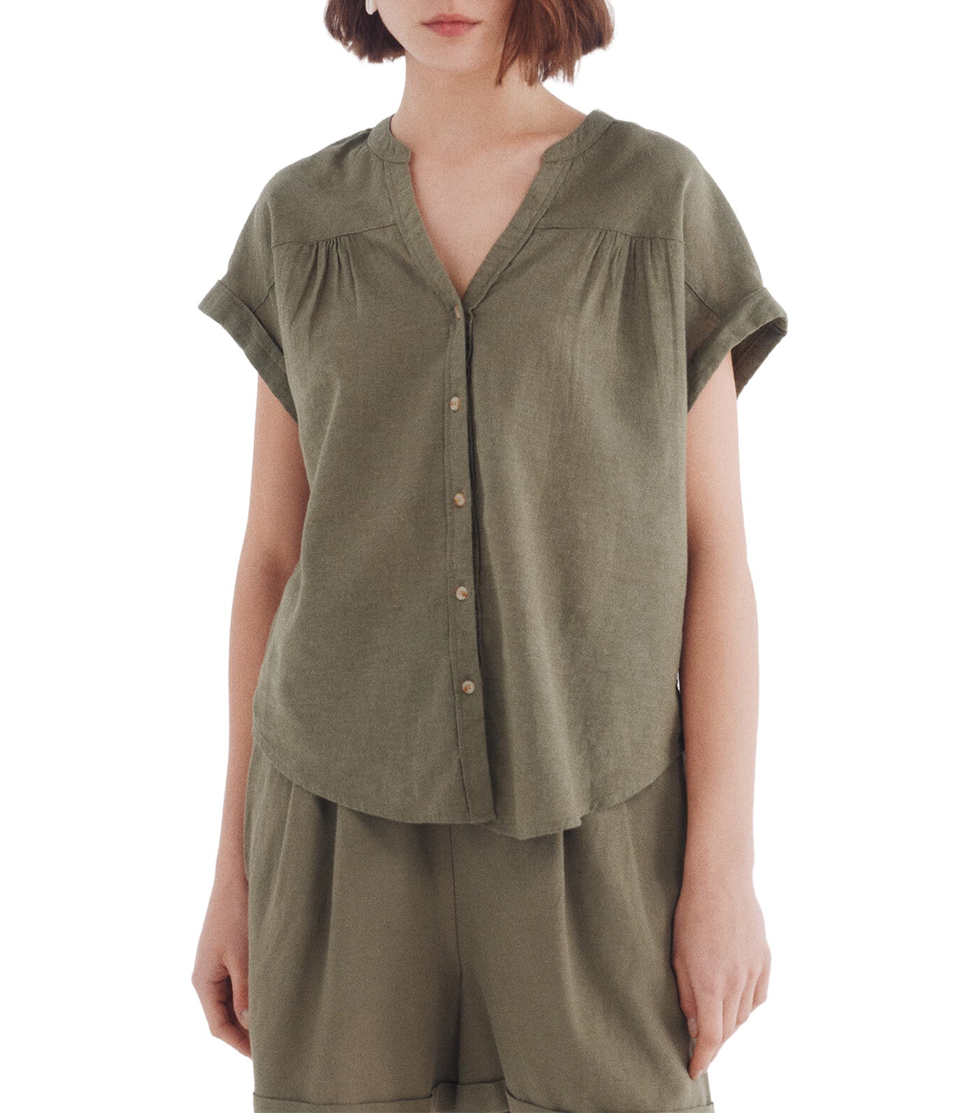 Cotton Linen V-Neck Blouse