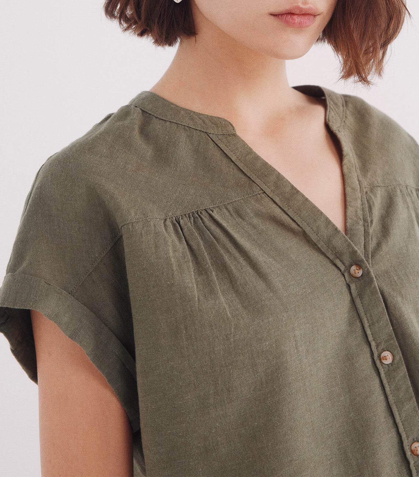 Cotton Linen V-Neck Blouse