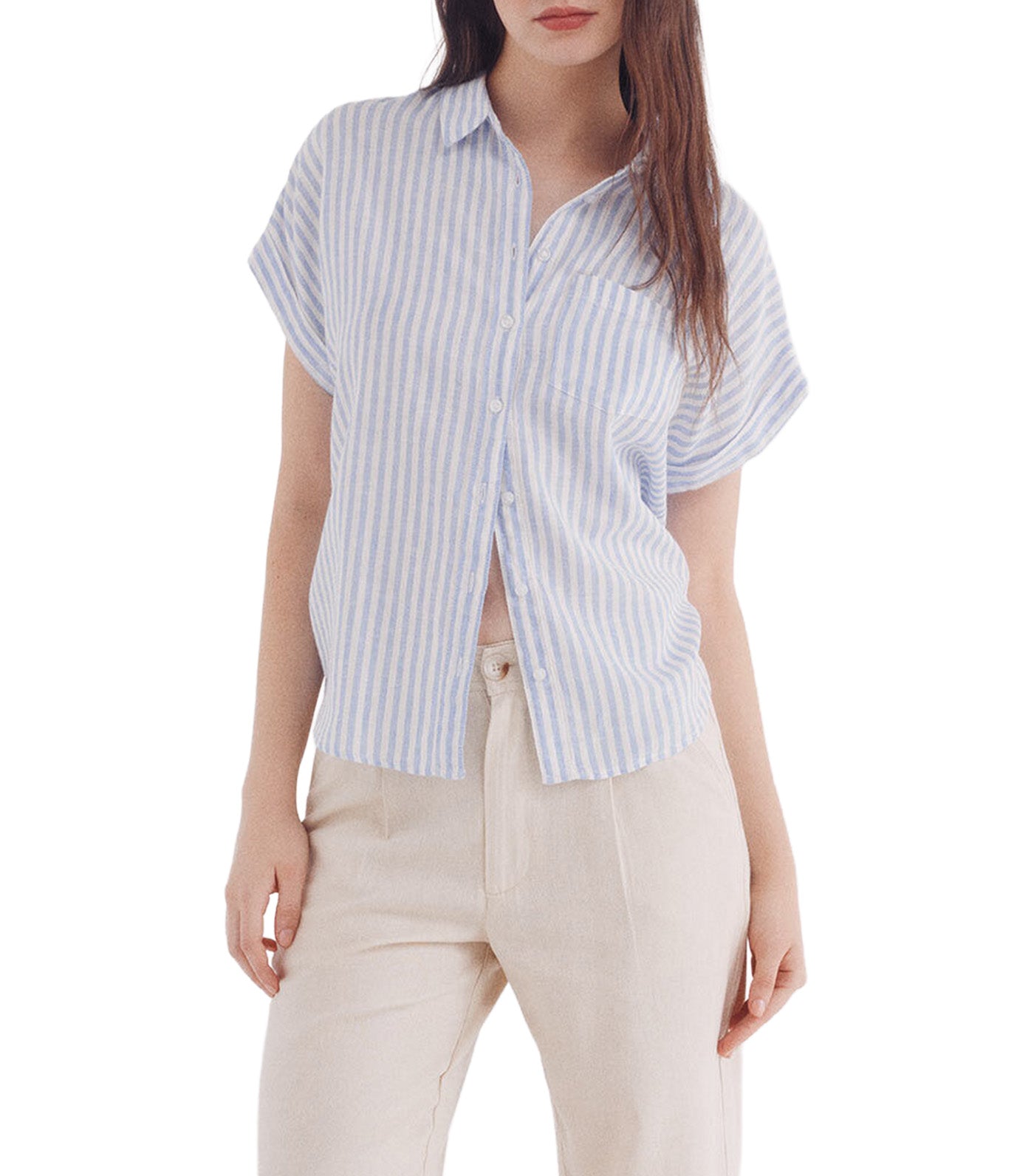 Short Sleeve Turn-Up Linen Shirt