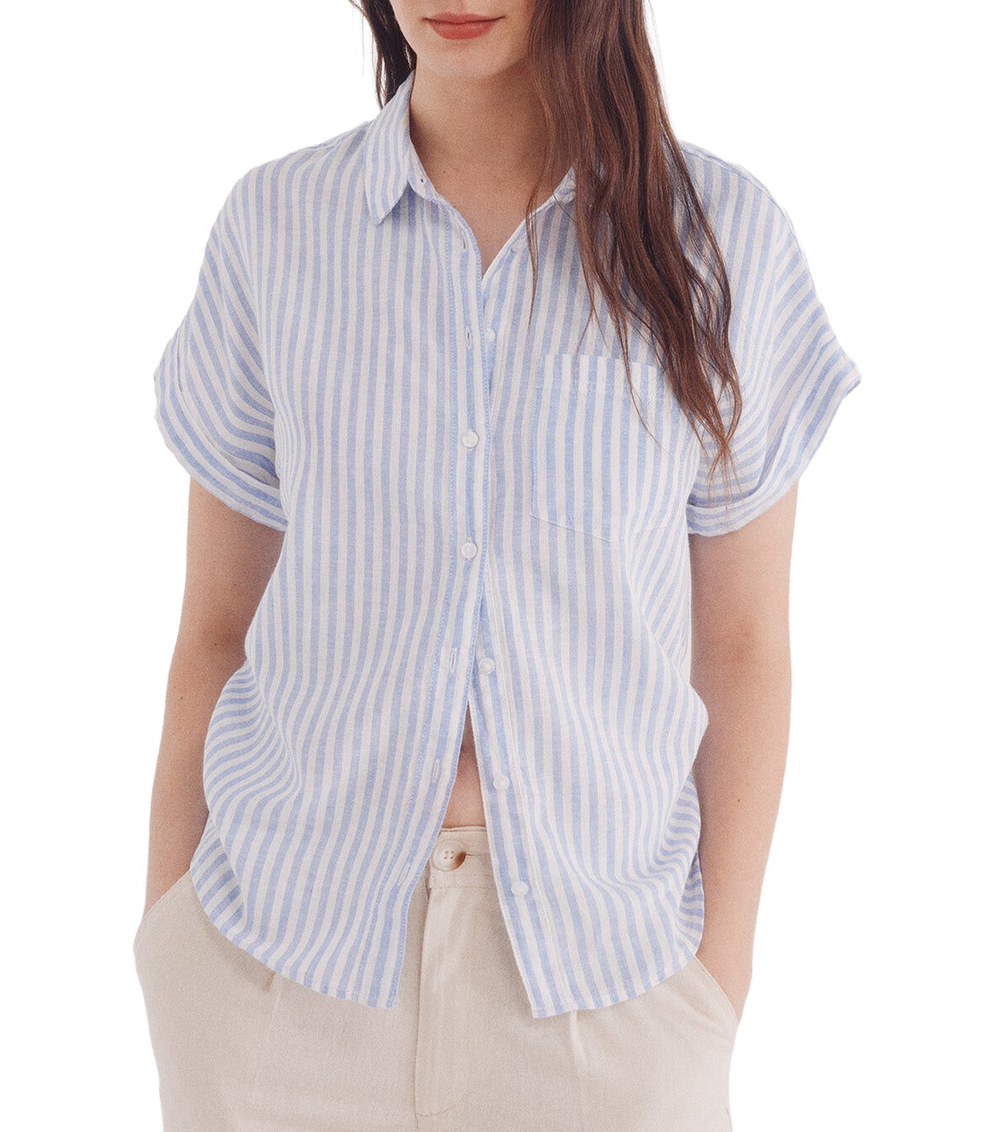 Short Sleeve Turn-Up Linen Shirt