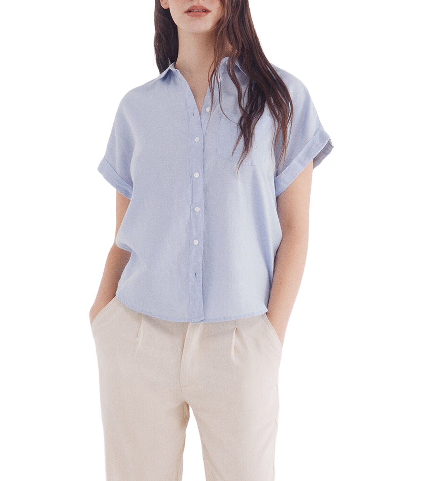 Short Sleeve Turn-Up Linen Shirt