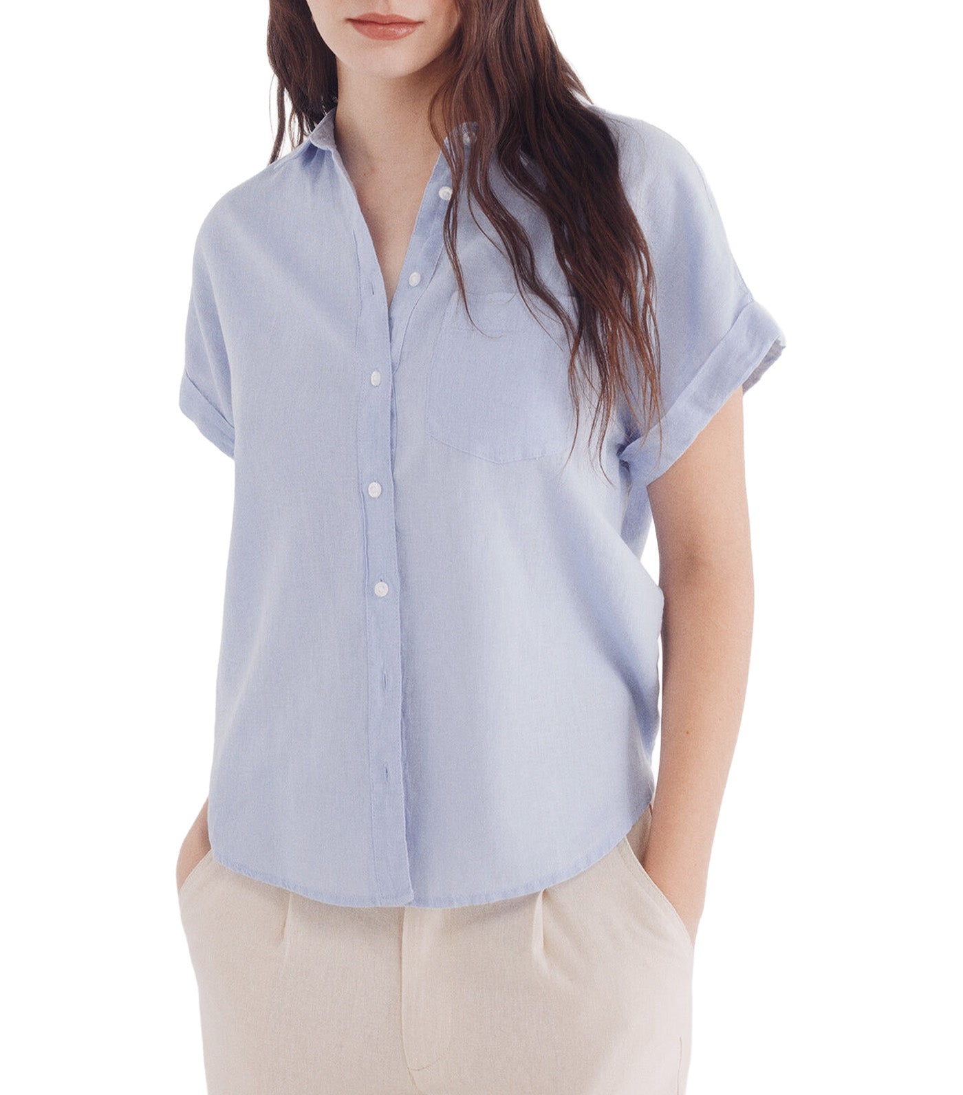 Short Sleeve Turn-Up Linen Shirt