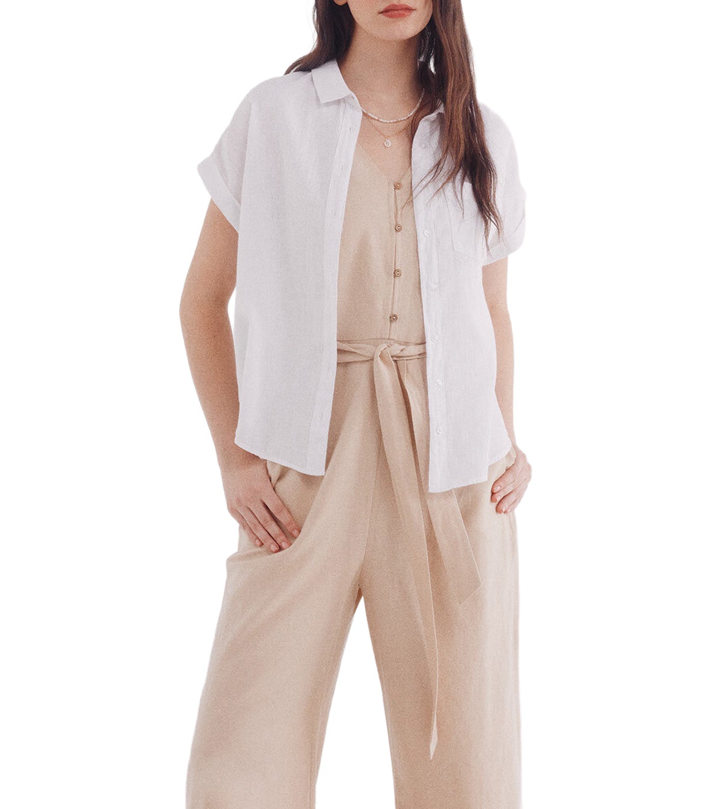 Short Sleeve Turn-Up Linen Shirt