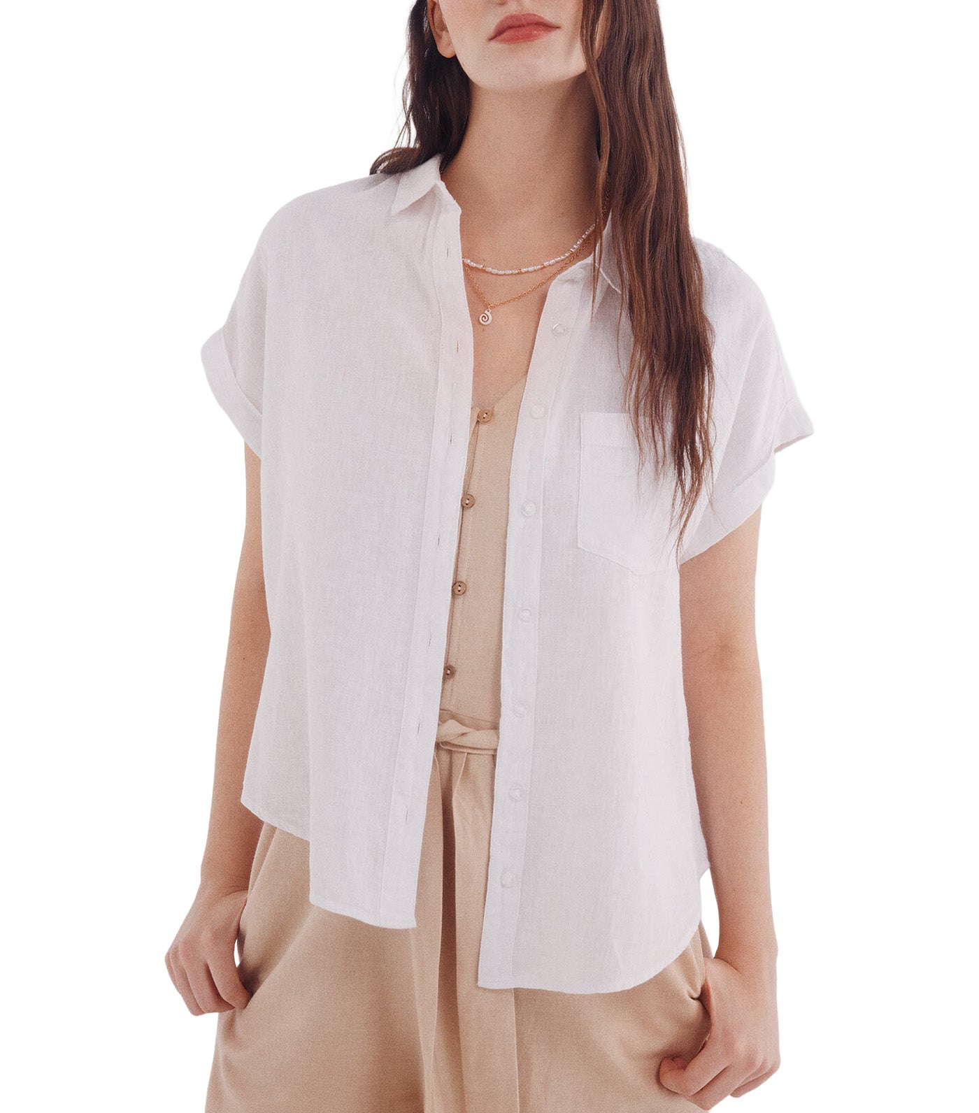 Short Sleeve Turn-Up Linen Shirt