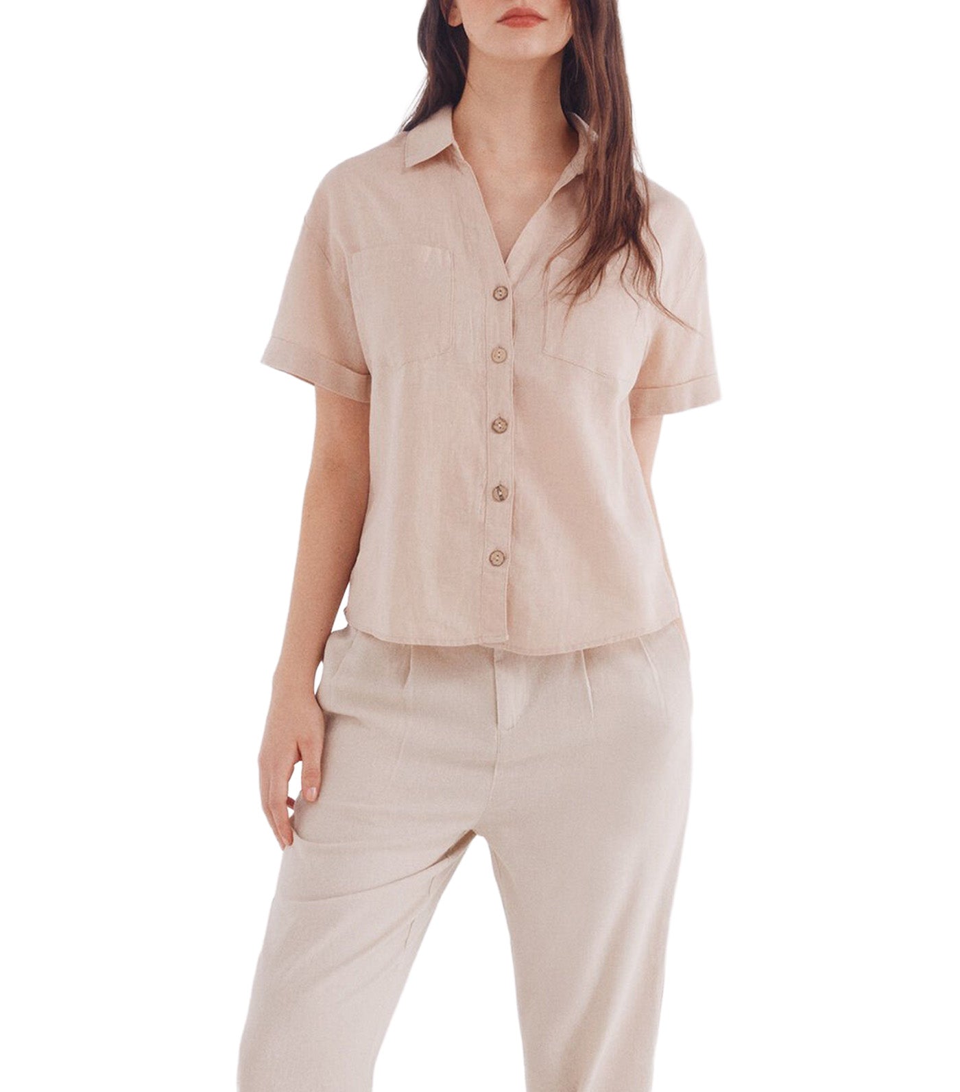 Short Sleeve Cotton Linen Shirt for Women
