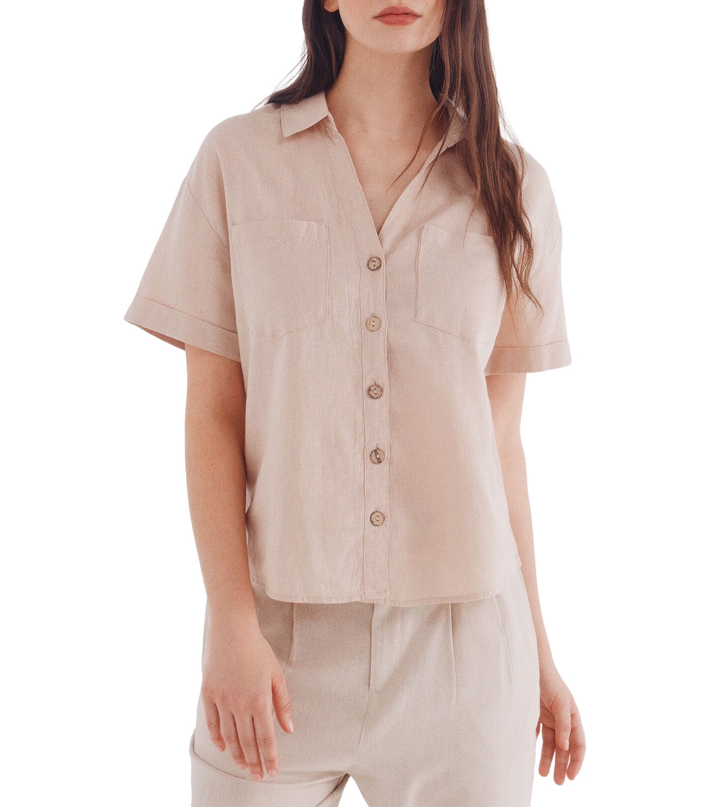 Short Sleeve Cotton Linen Shirt for Women
