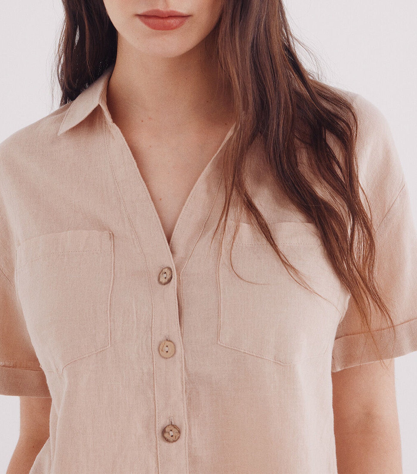 Short Sleeve Cotton Linen Shirt for Women