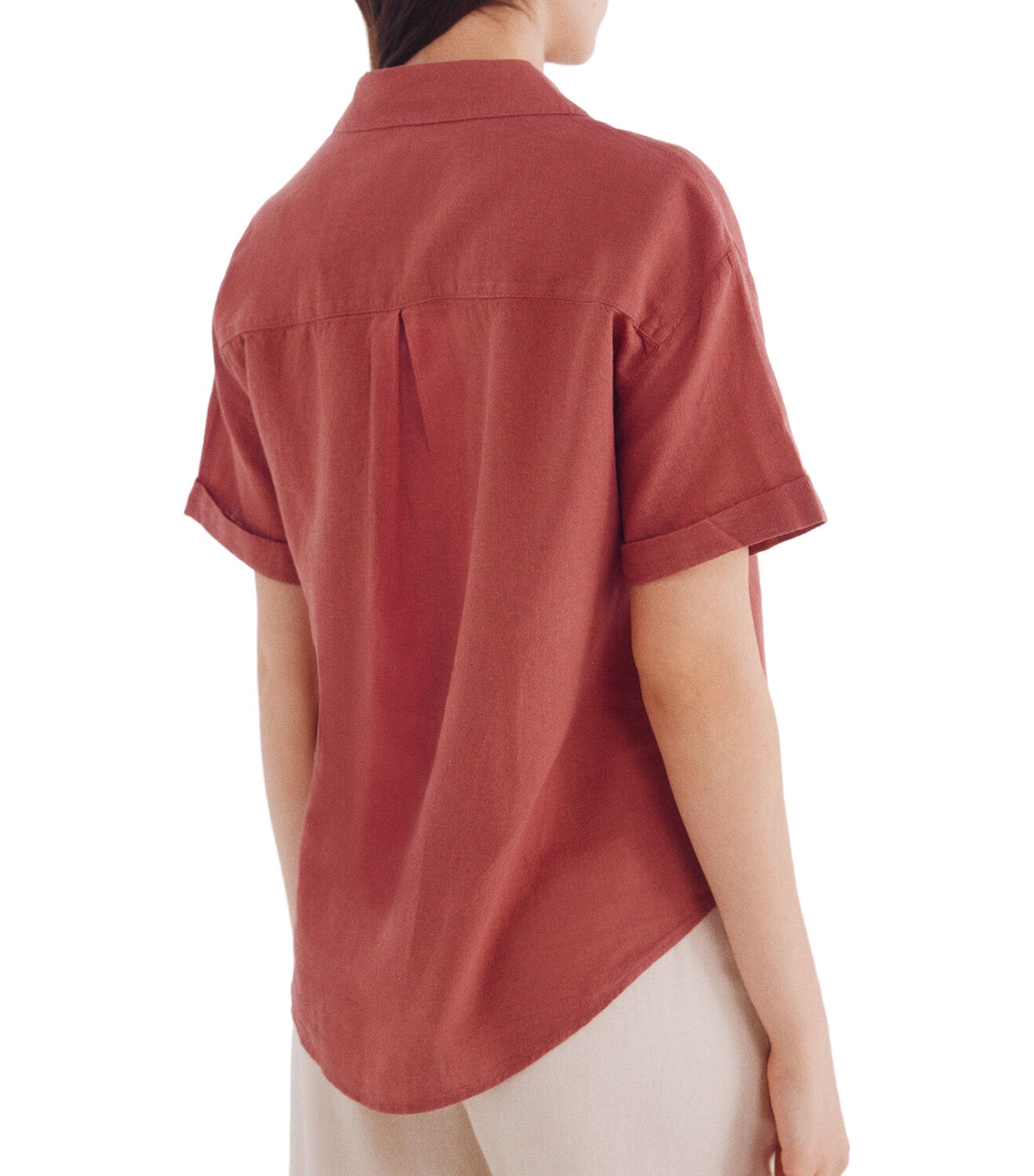 Short Sleeve Cotton Linen Shirt for Women