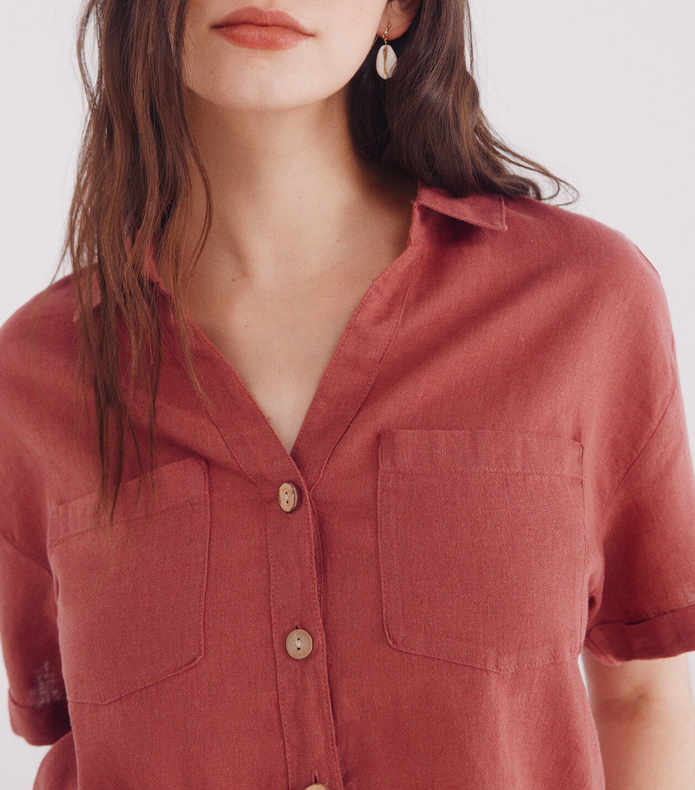 Short Sleeve Cotton Linen Shirt for Women