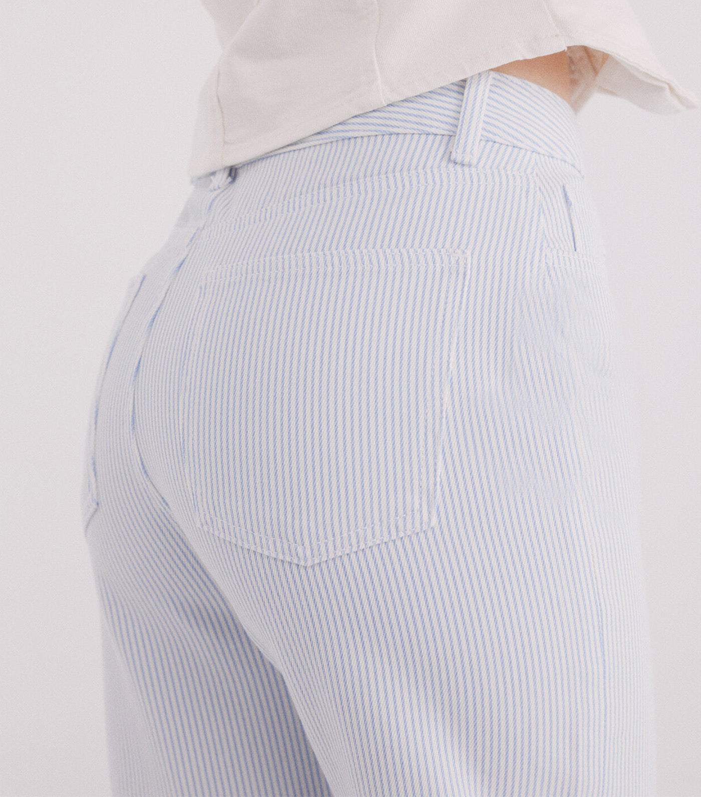 Wide Leg Striped Cotton Jeans Light Blue