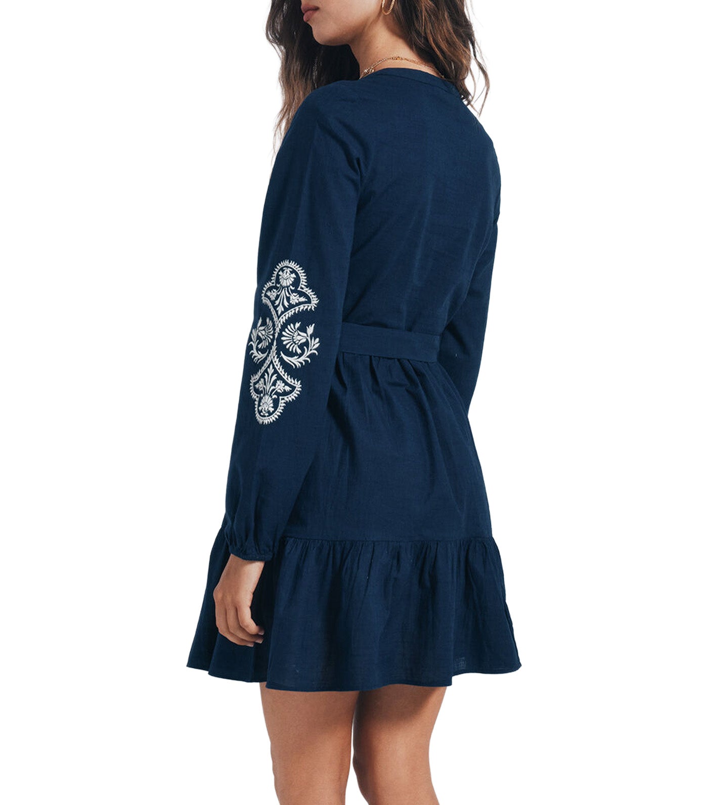 Springfield Short Embroidered Shirt Dress Medium Blue