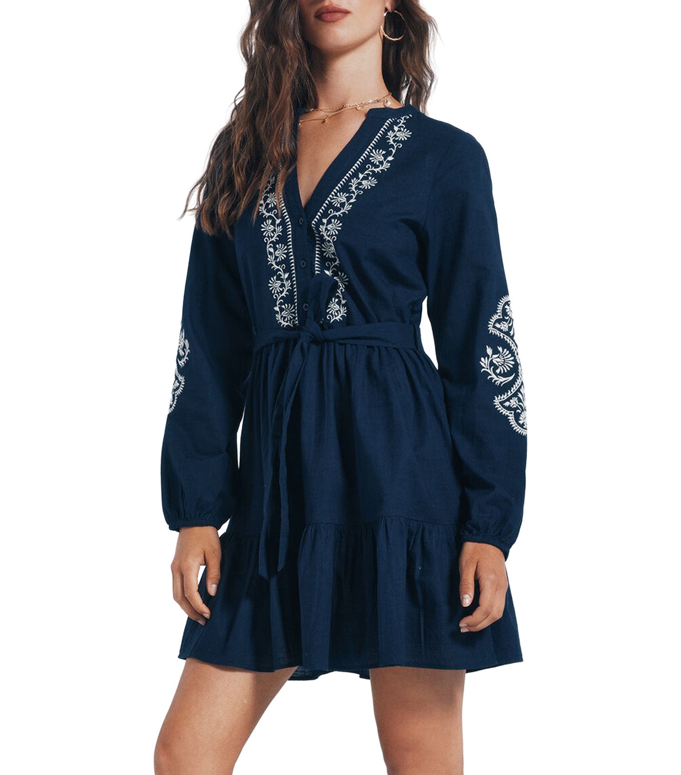 Springfield Short Embroidered Shirt Dress Medium Blue