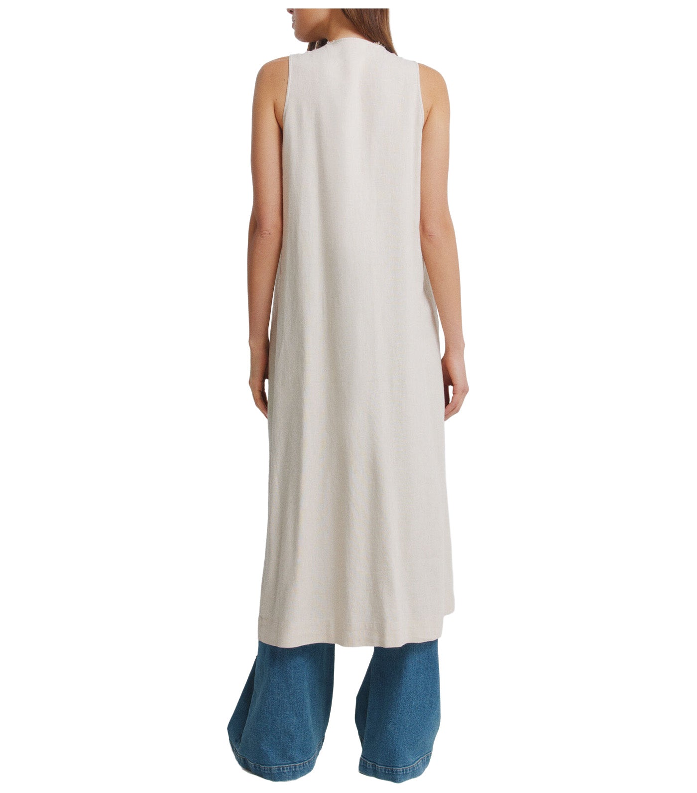 Linen Long Gilet Sand