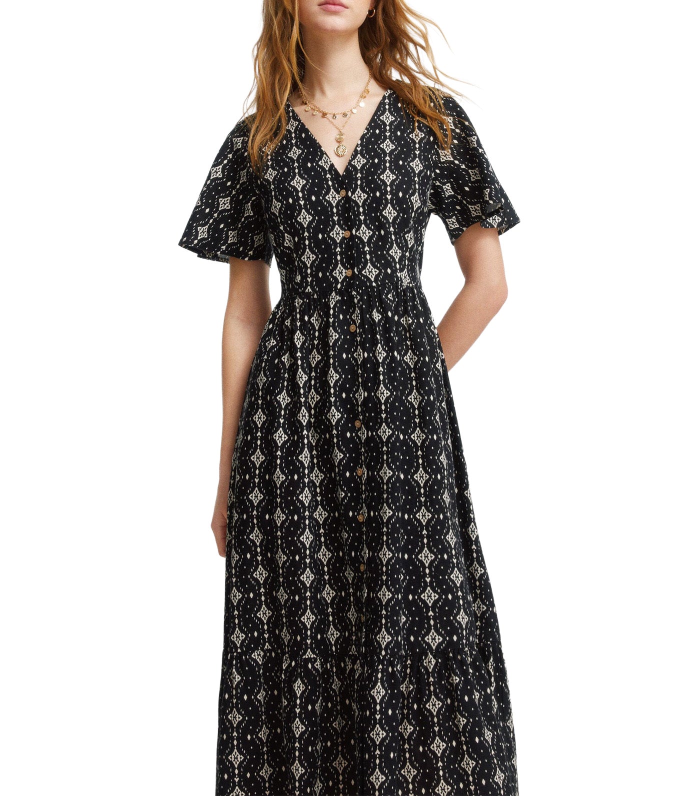 Springfield Printed Midi Shirt Dress Black