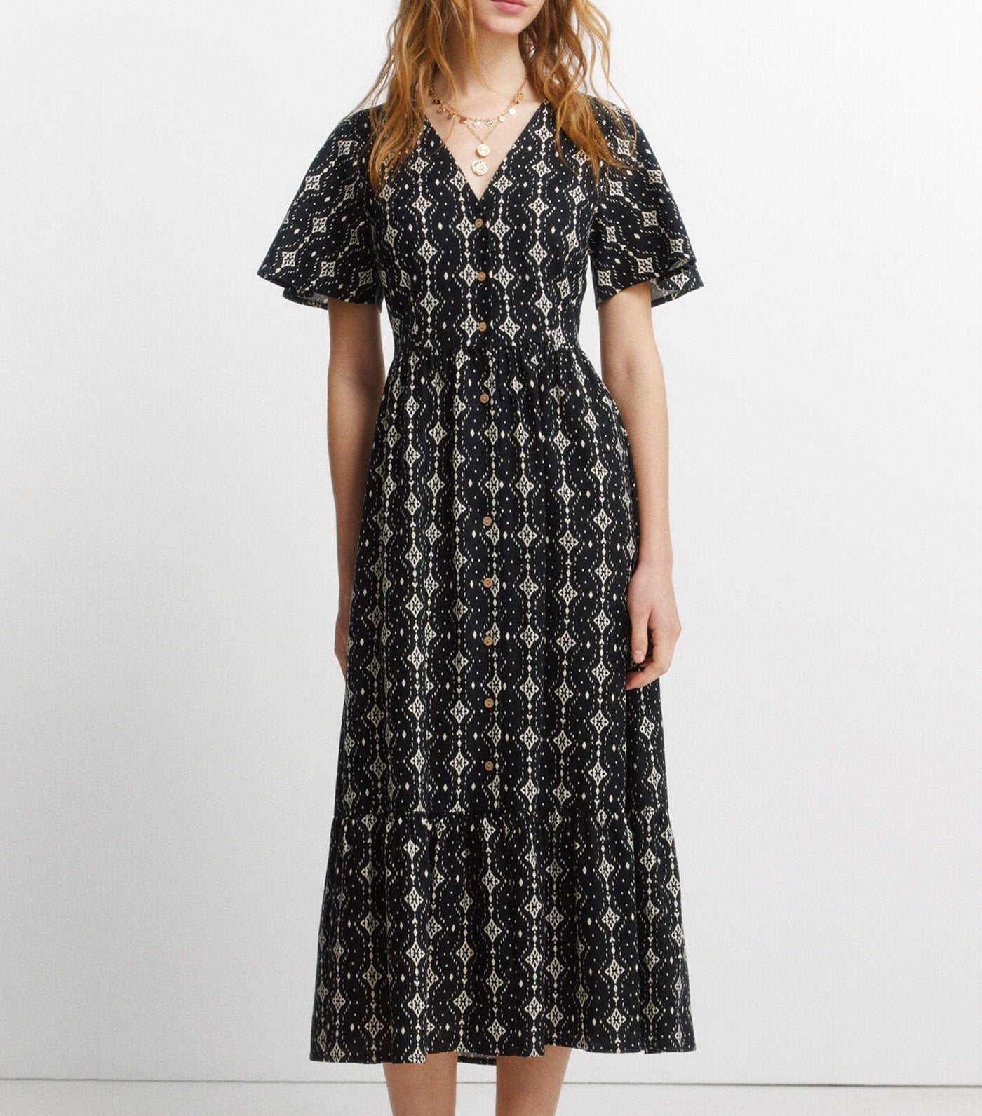 Springfield Printed Midi Shirt Dress Black